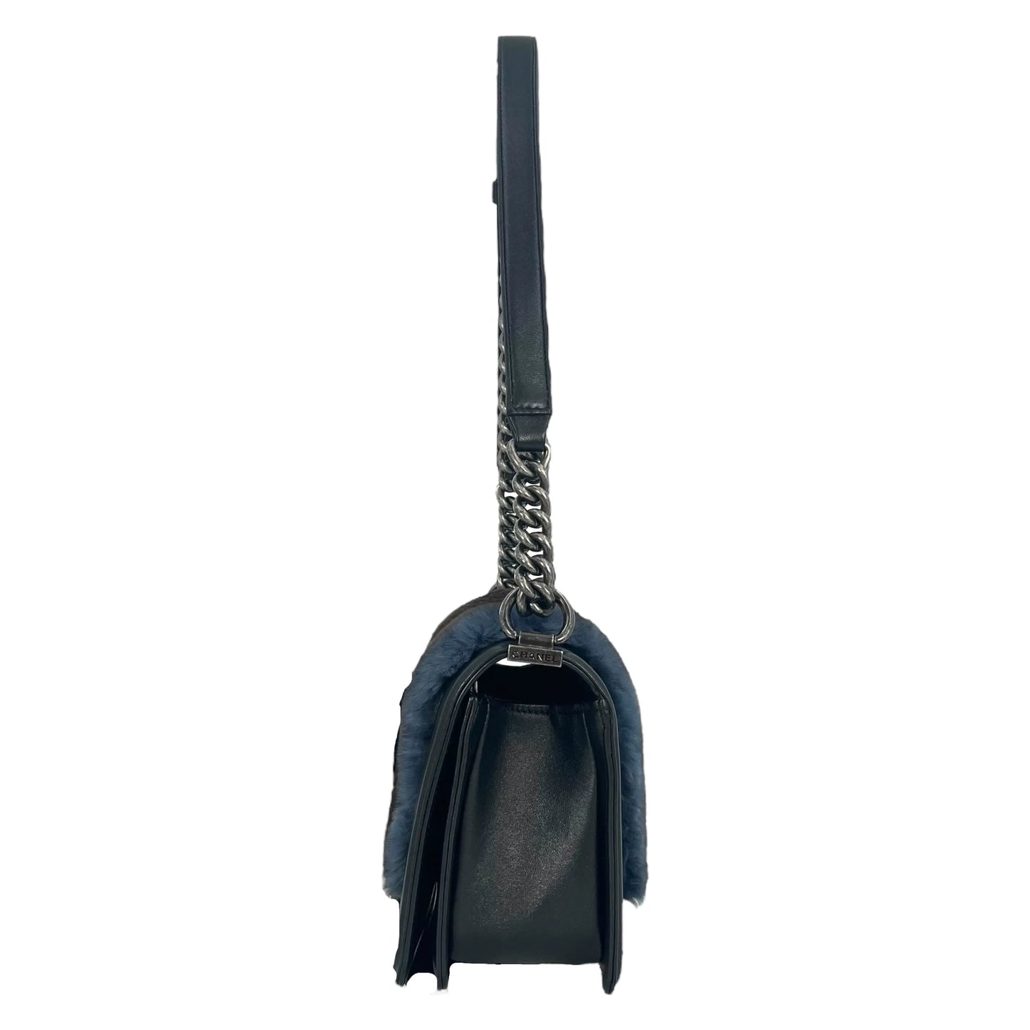 CHANEL Boy Chanel Fur Chain Shoulder Bag - Black