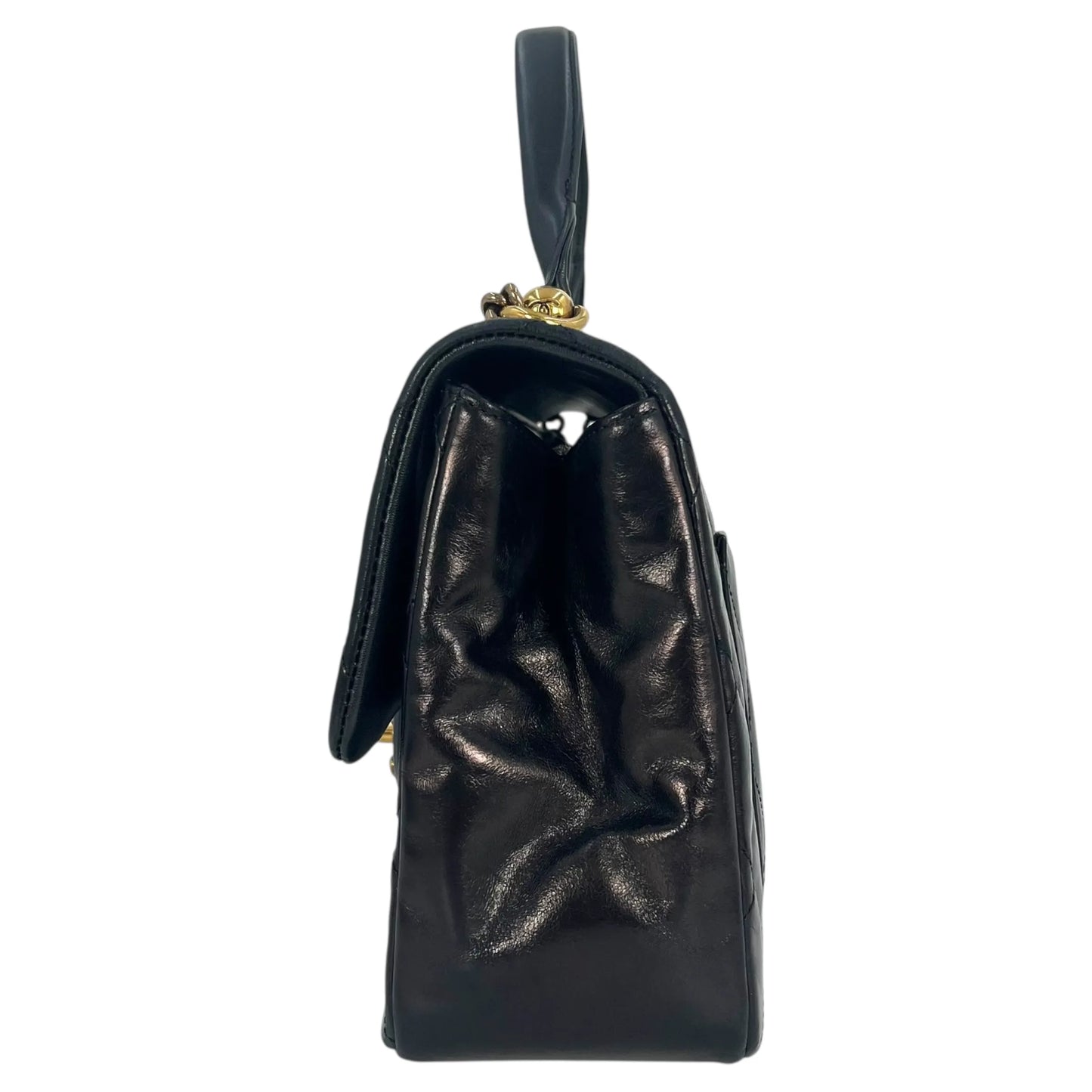 CHANEL Matelasse Top Handle Hand Bag Chain Shoulder Bag - Black