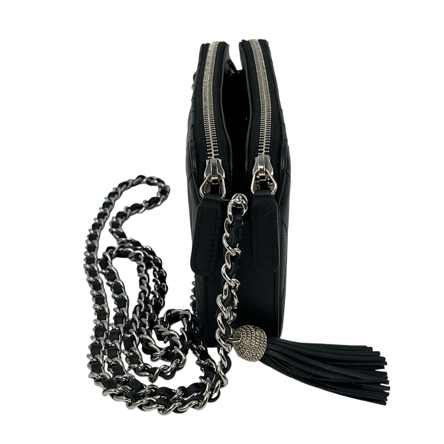 CHANEL Chevron Lambskin Chain Wallet - Black