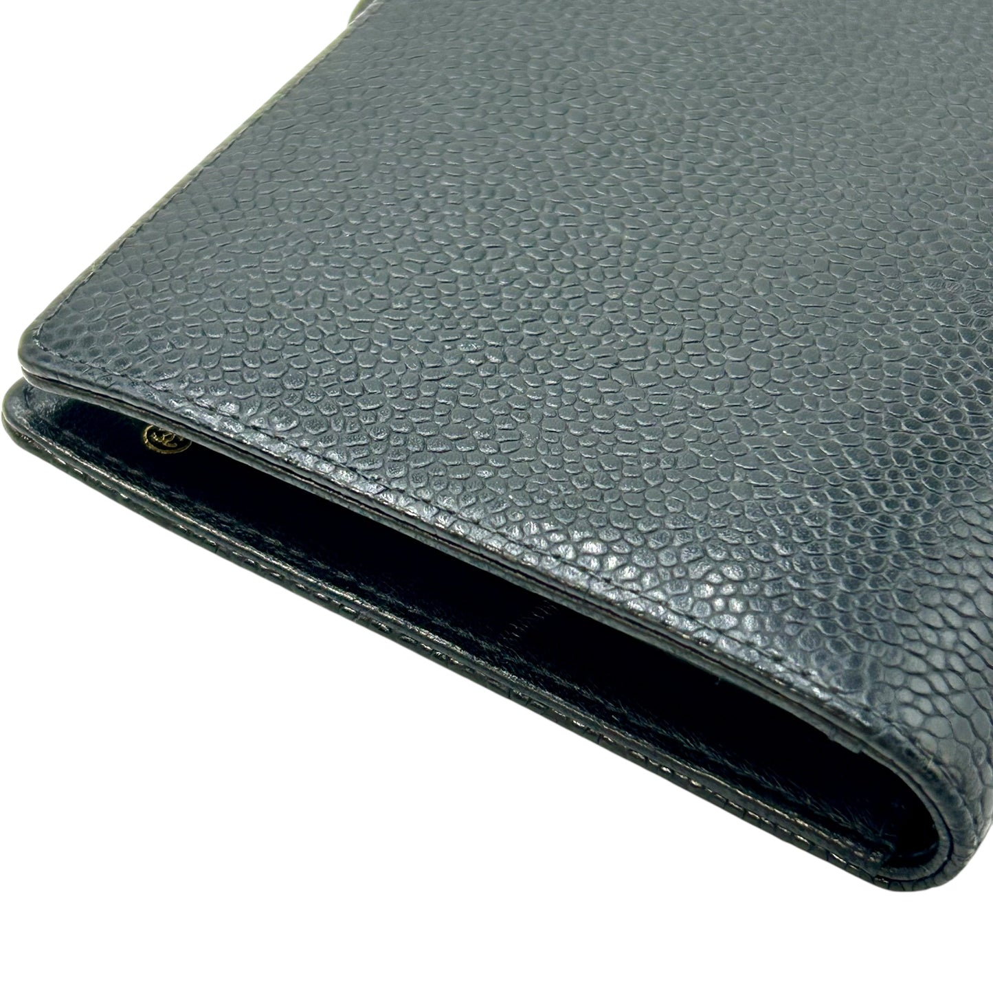 CHANEL Caviar Skin Coco Mark Kiss Lock Long Wallet - Black