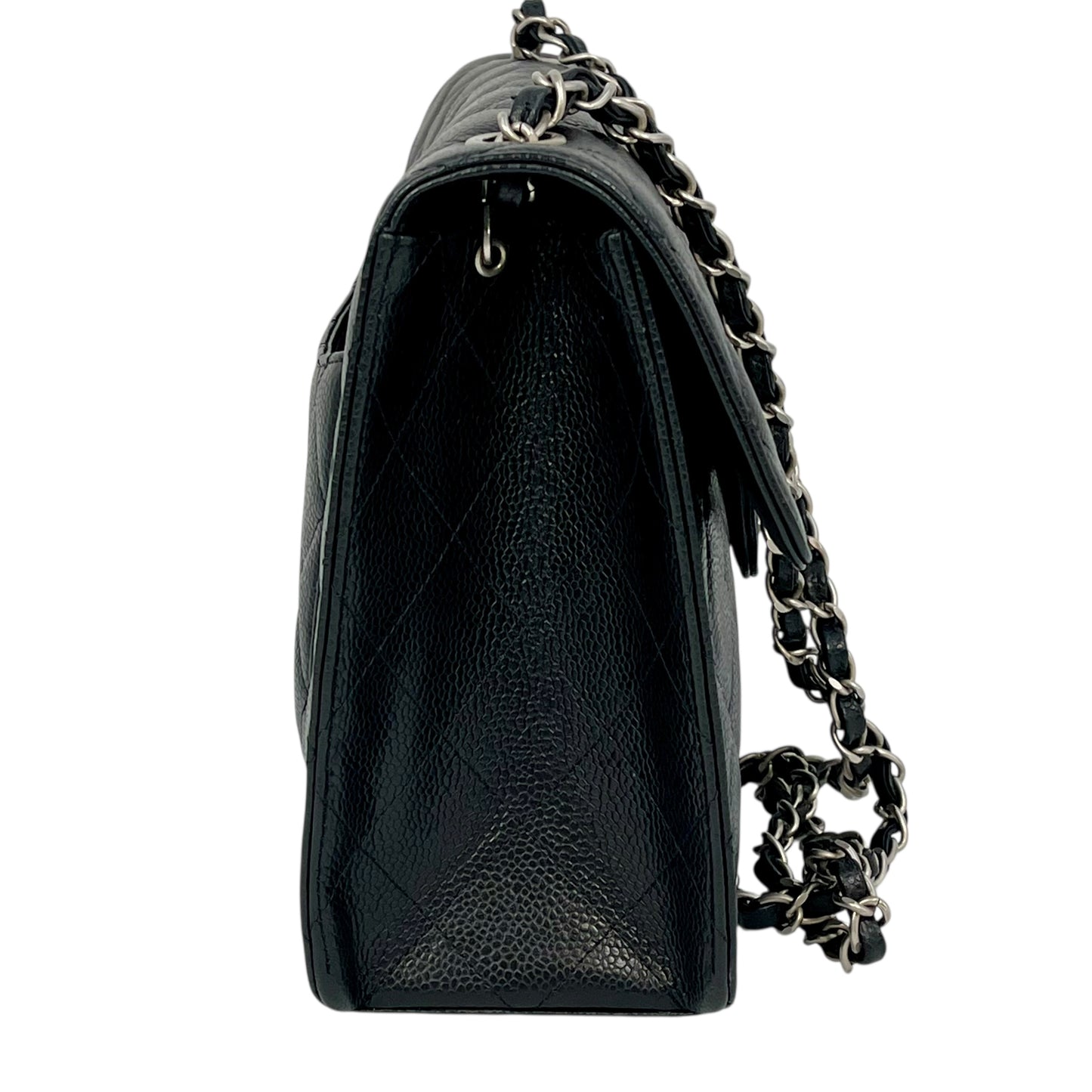 CHANEL Caviar Skin Matelasse Chain Shoulder Bag - Black