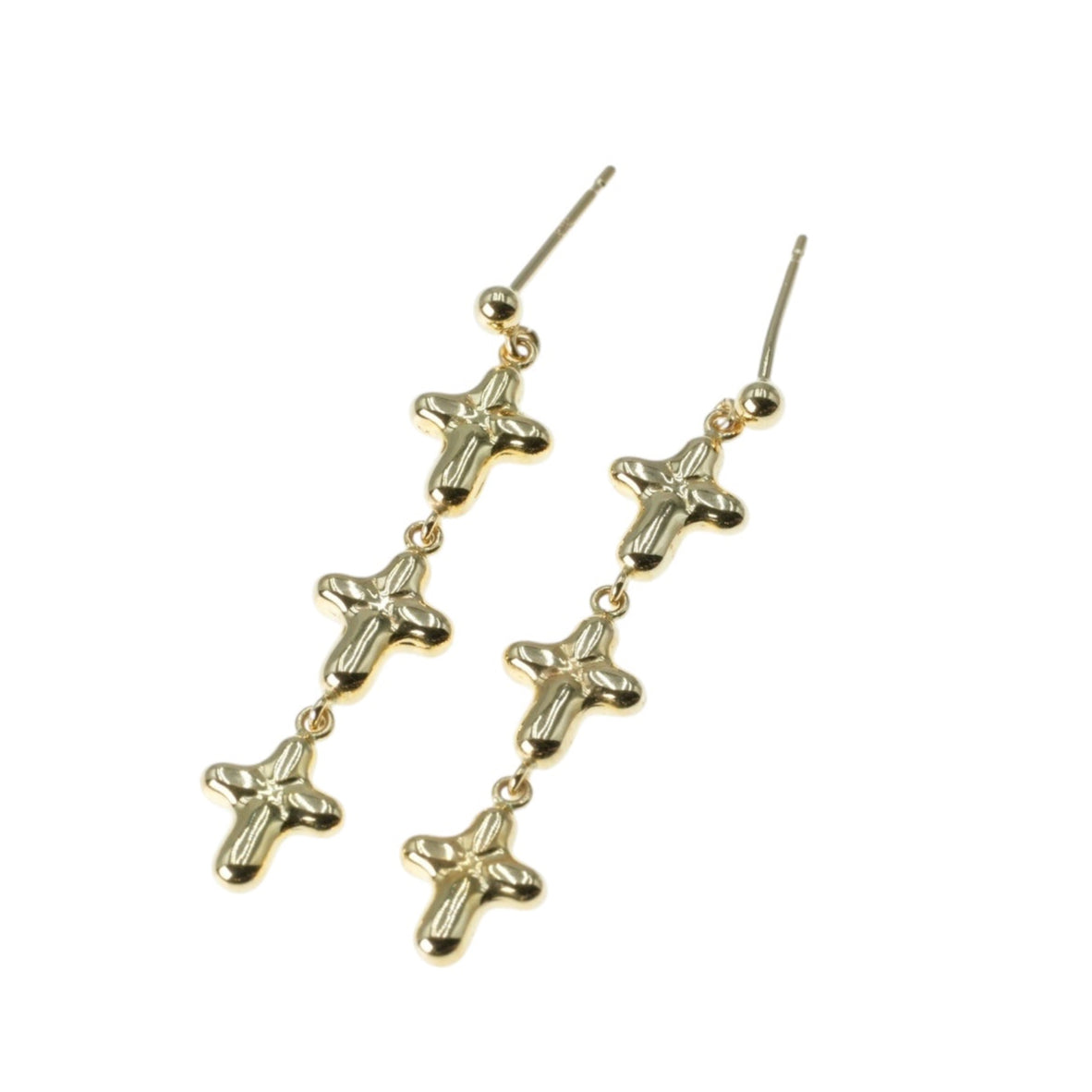 K18 Yellowgold Triple Cross Earring