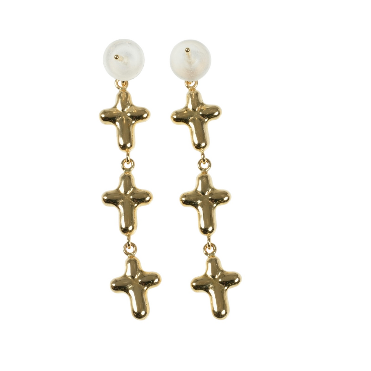 K18 Yellowgold Triple Cross Earring