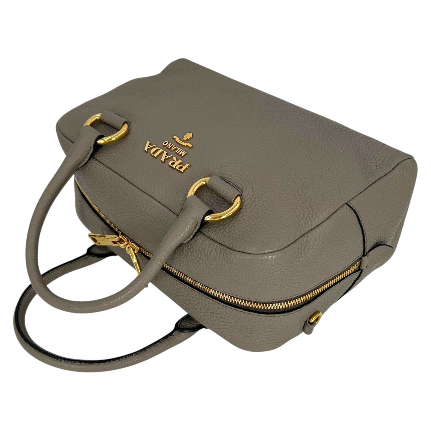 PRADA Vitello Leather Hand Bag - Gray