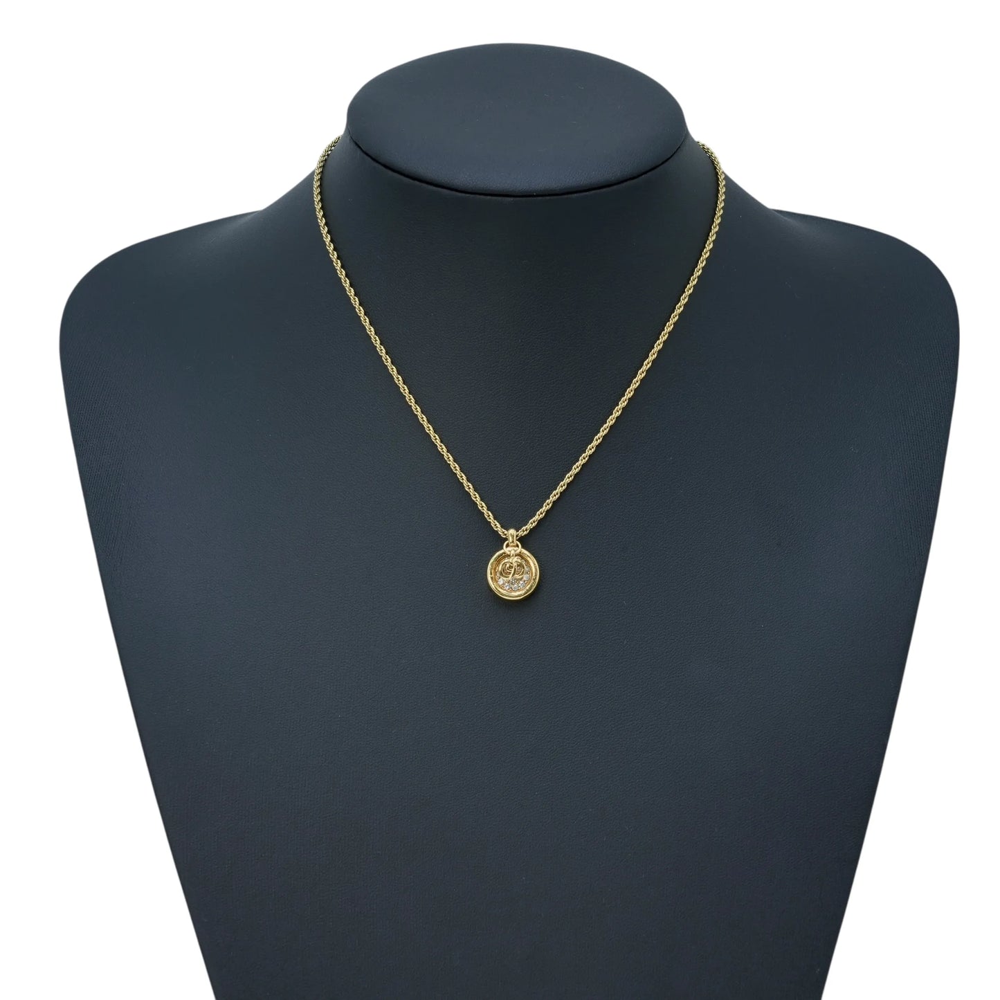 Dior Rhinestone Mini Logo Necklace - Gold Plated