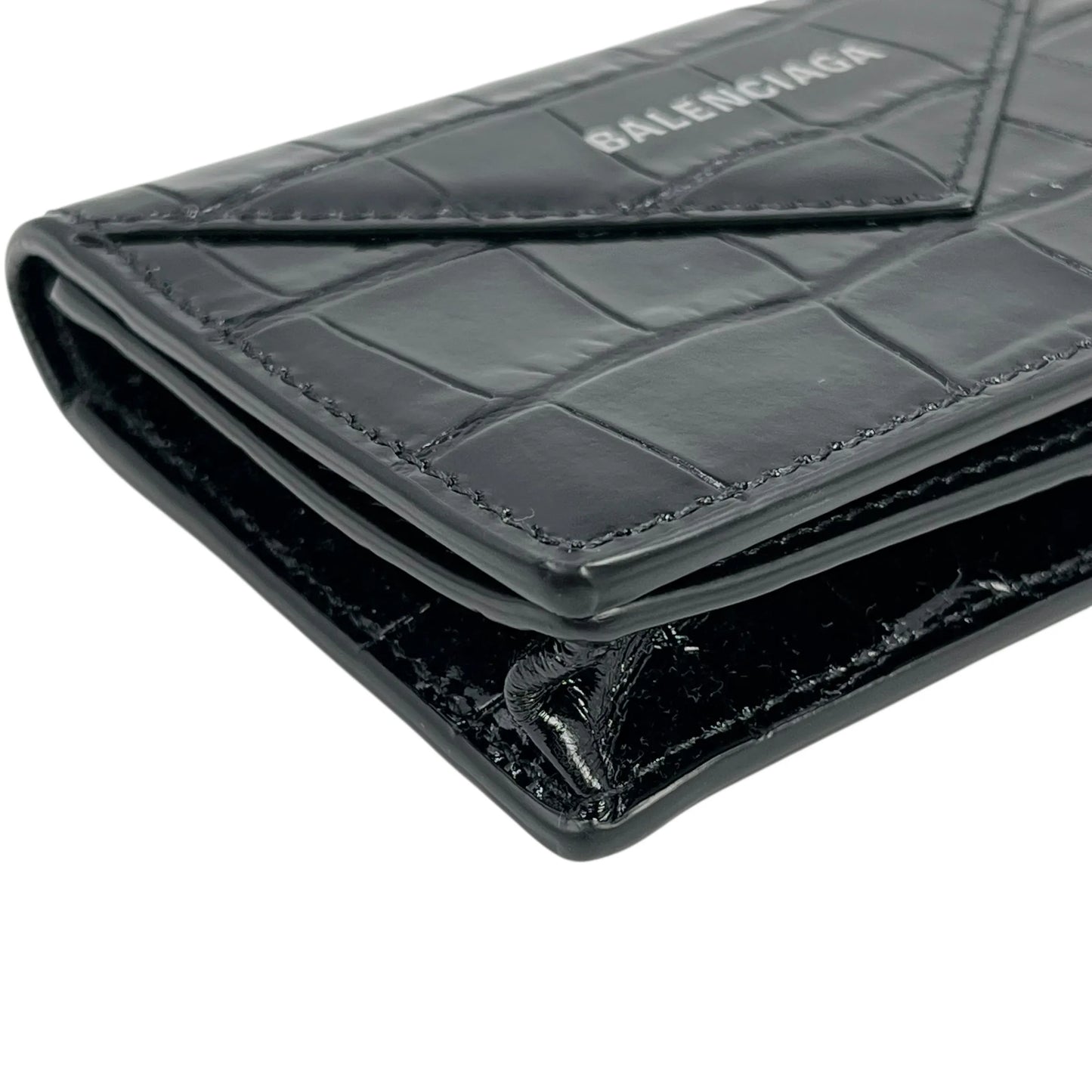 BALENCIAGA Paper Compact Wallet Crocodile - Black