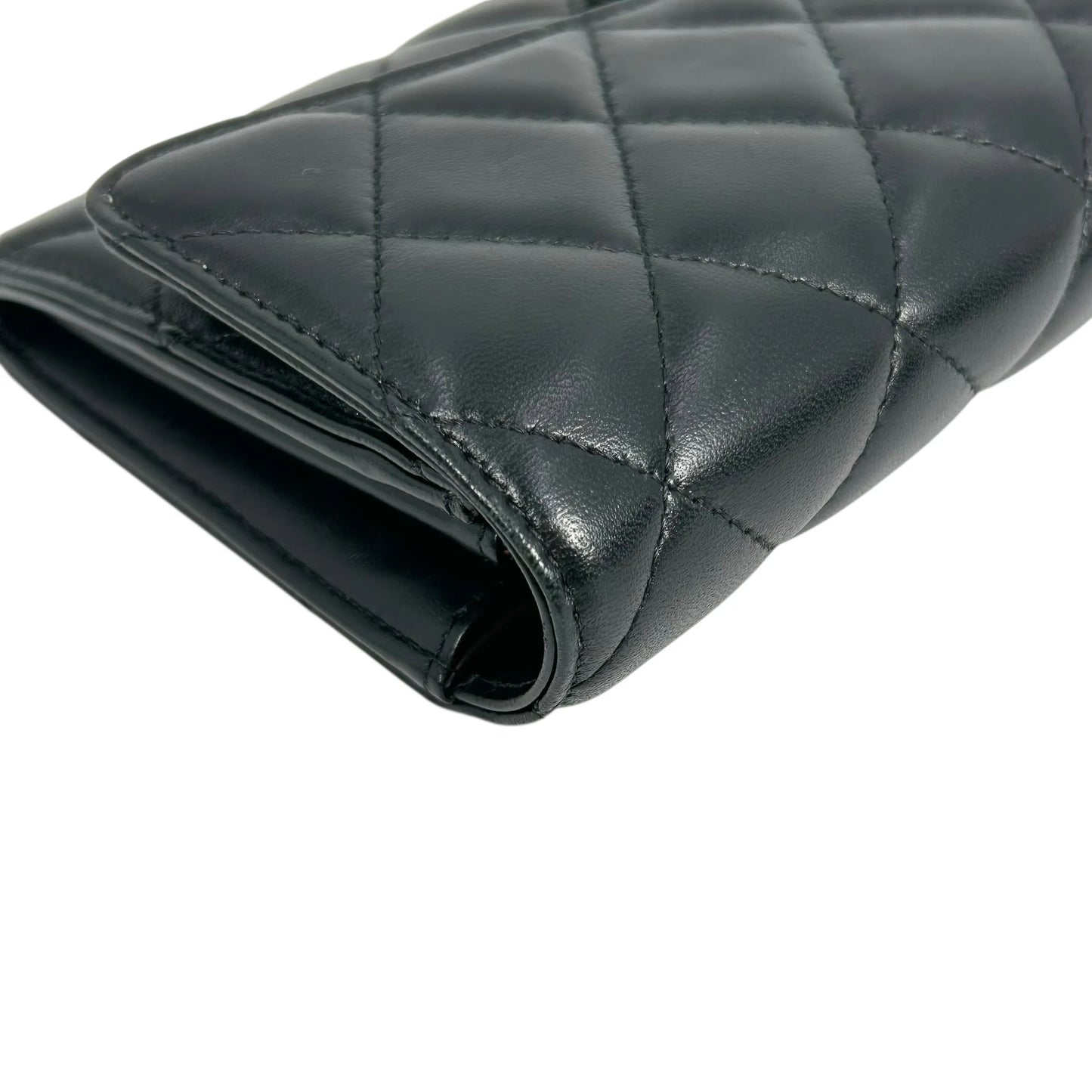 CHANEL CC Logo Lambskin Long Wallet - Black