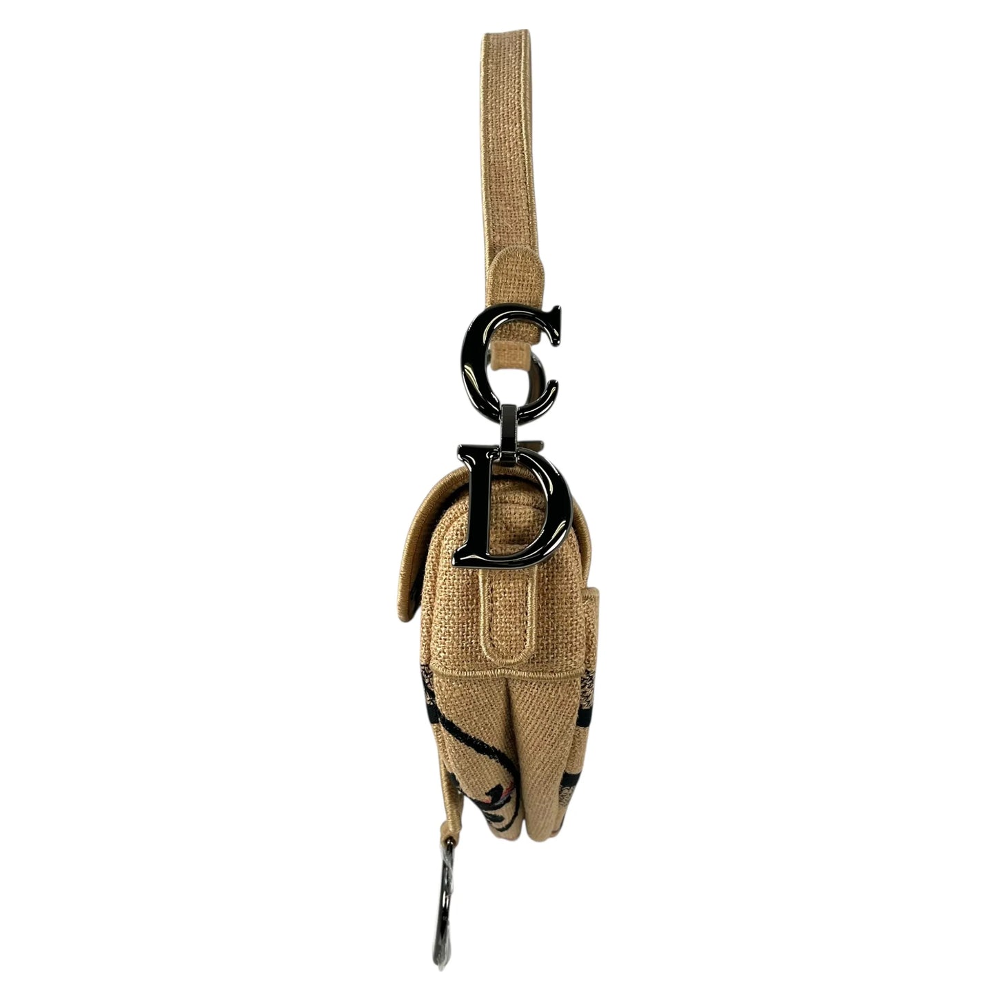 Dior Saddle Jute Canvas Embroidered With Dior Union Motif Hand Bag - Beige