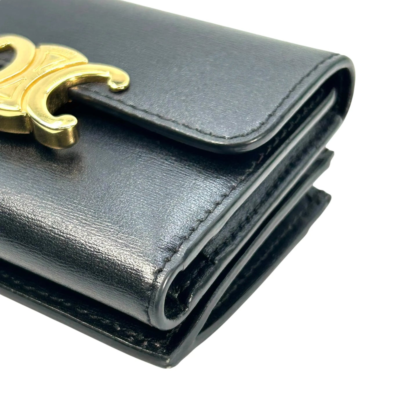 CELINE Compact Wallet With Coin Triomphe In Shiny Calfskin - Black