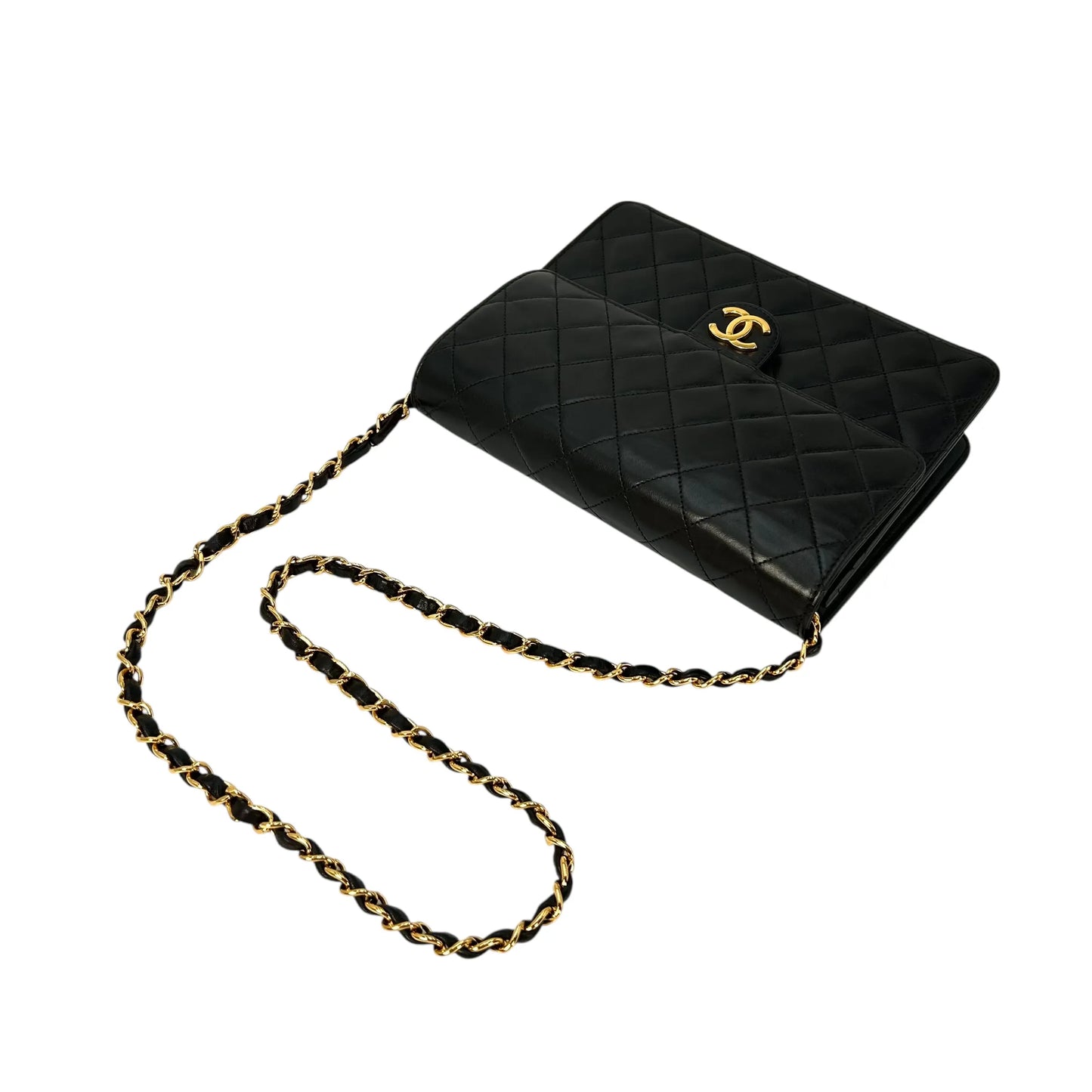 CHANEL Matelasse Lambskin Chain Shoulder Bag - Black