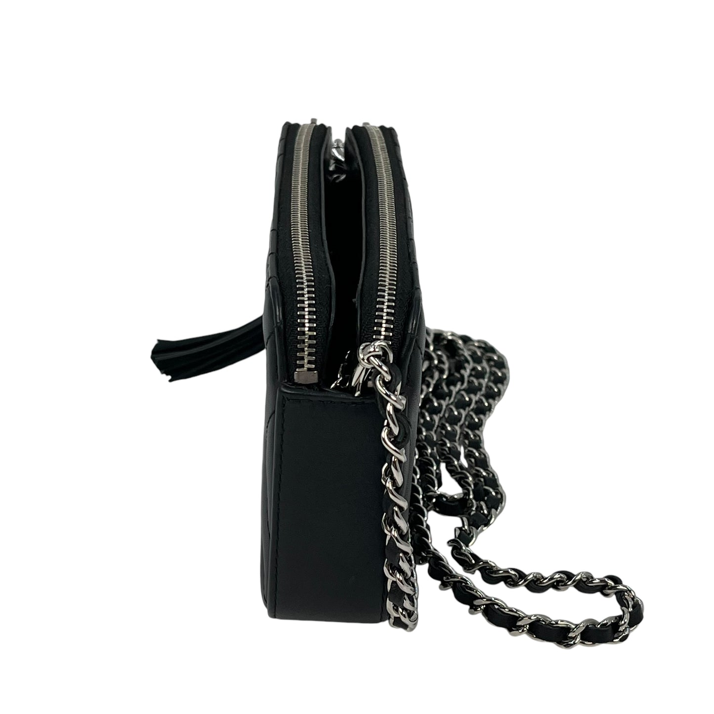 CHANEL Chevron Lambskin Chain Wallet - Black