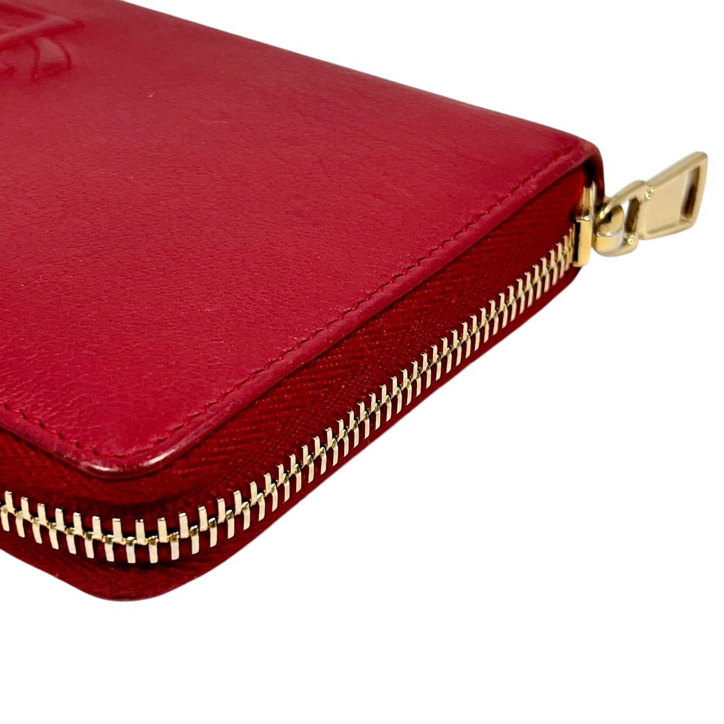 Saint Laurent YSL Logo Leather Round Zip Long Wallet - Red