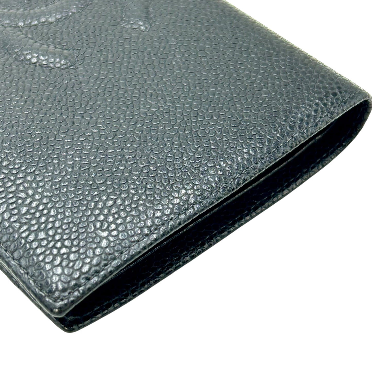 CHANEL Caviar Skin Coco Mark Kiss Lock Long Wallet - Black
