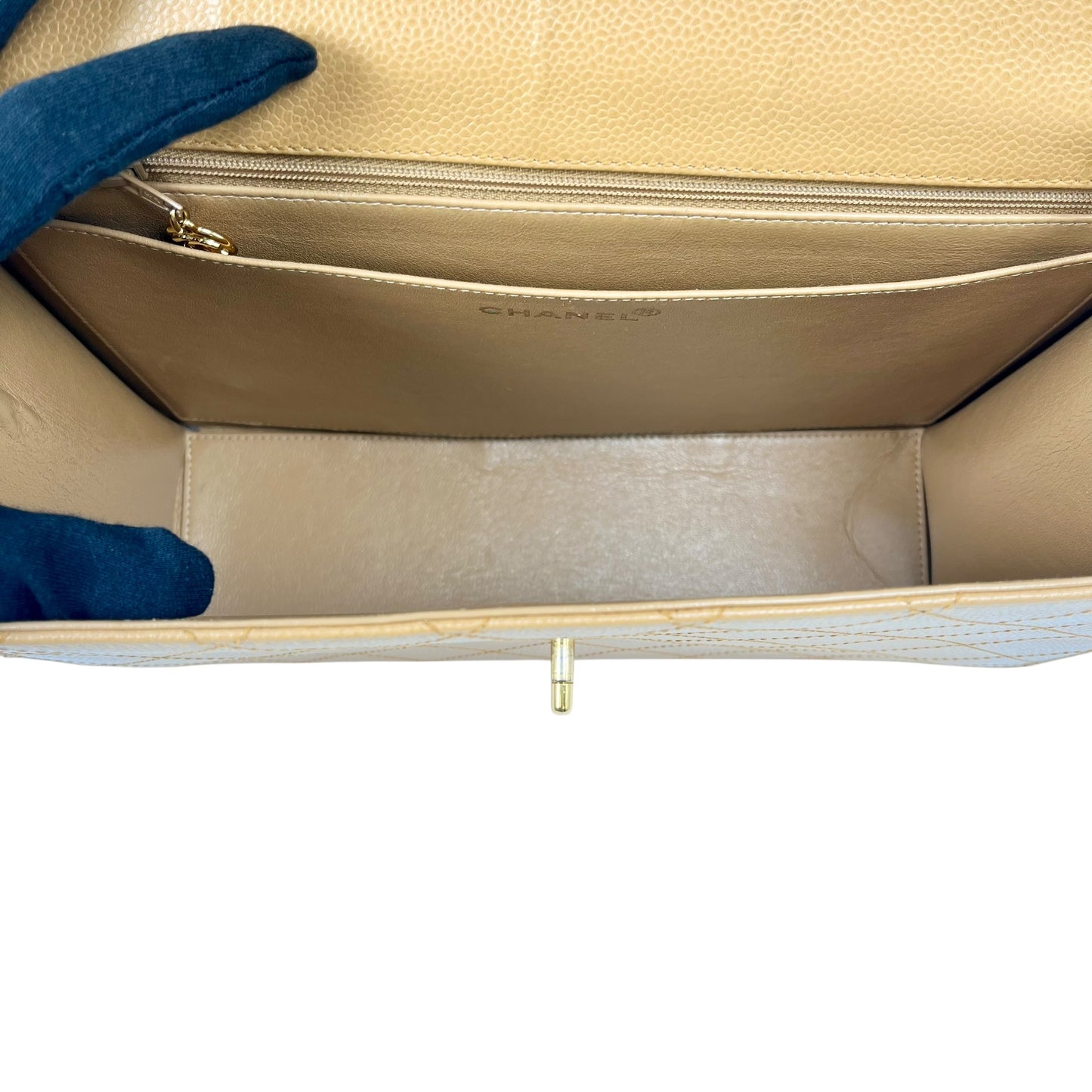 CHANEL Matelasse 30 Caviar Skin Gold Hardware Shoulder Bag - Beige Brown