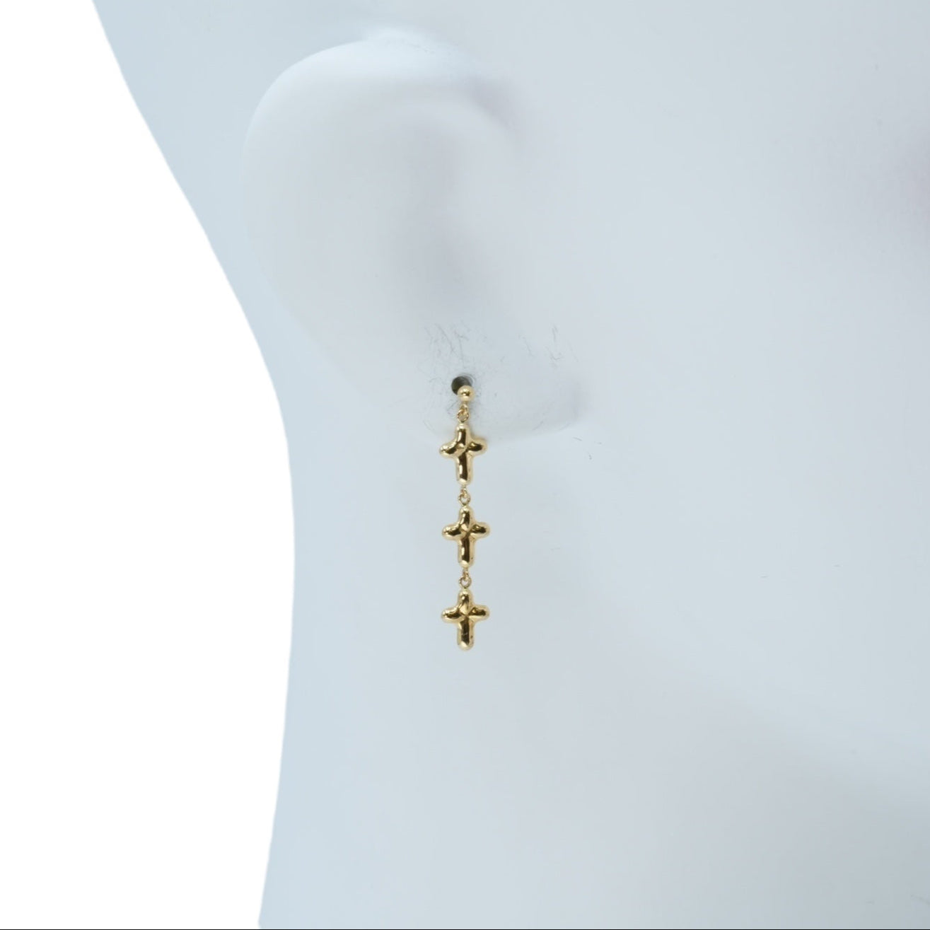 K18 Yellowgold Triple Cross Earring
