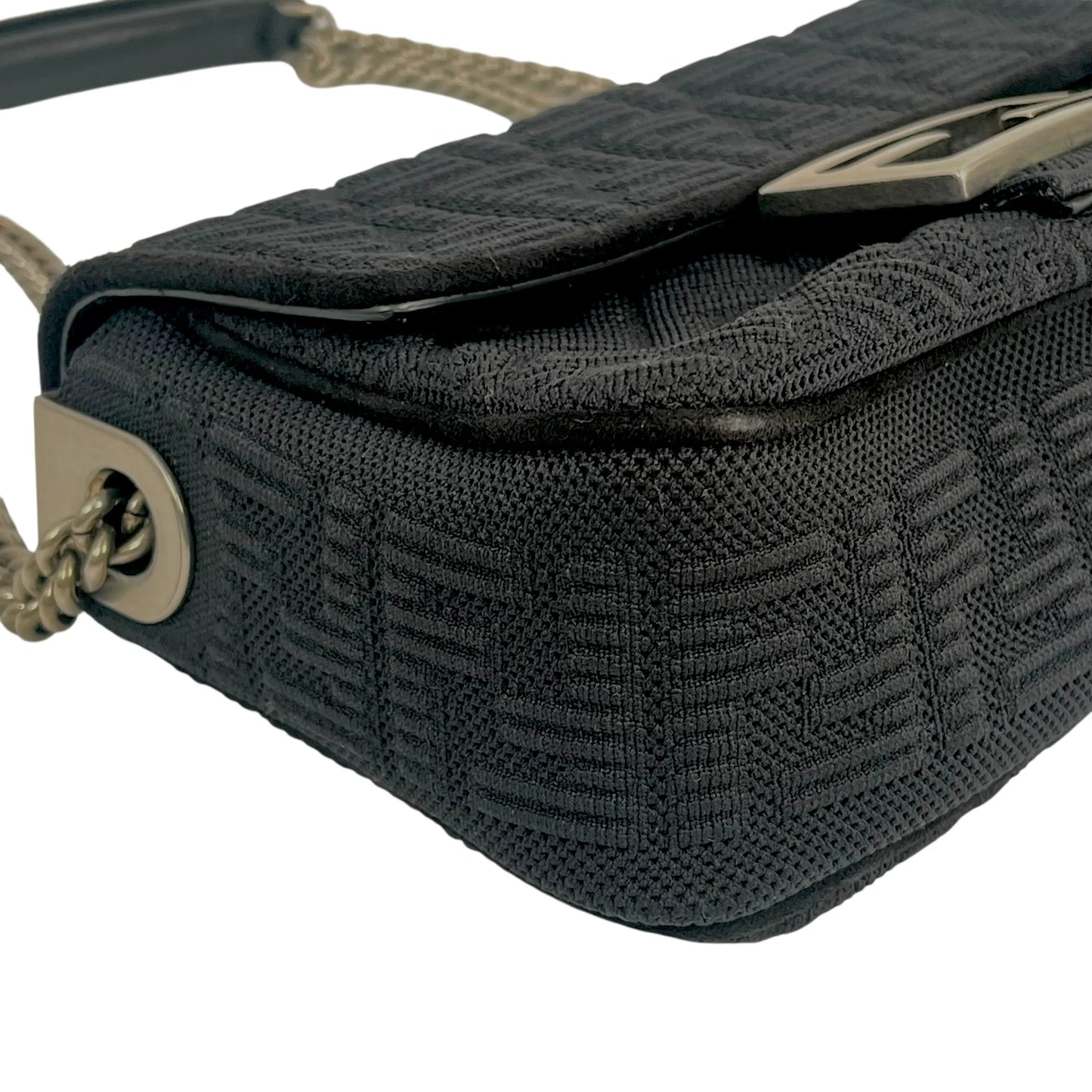 FENDI Mesh Technical Knit Baguette Chain Shoulder Bag - Black