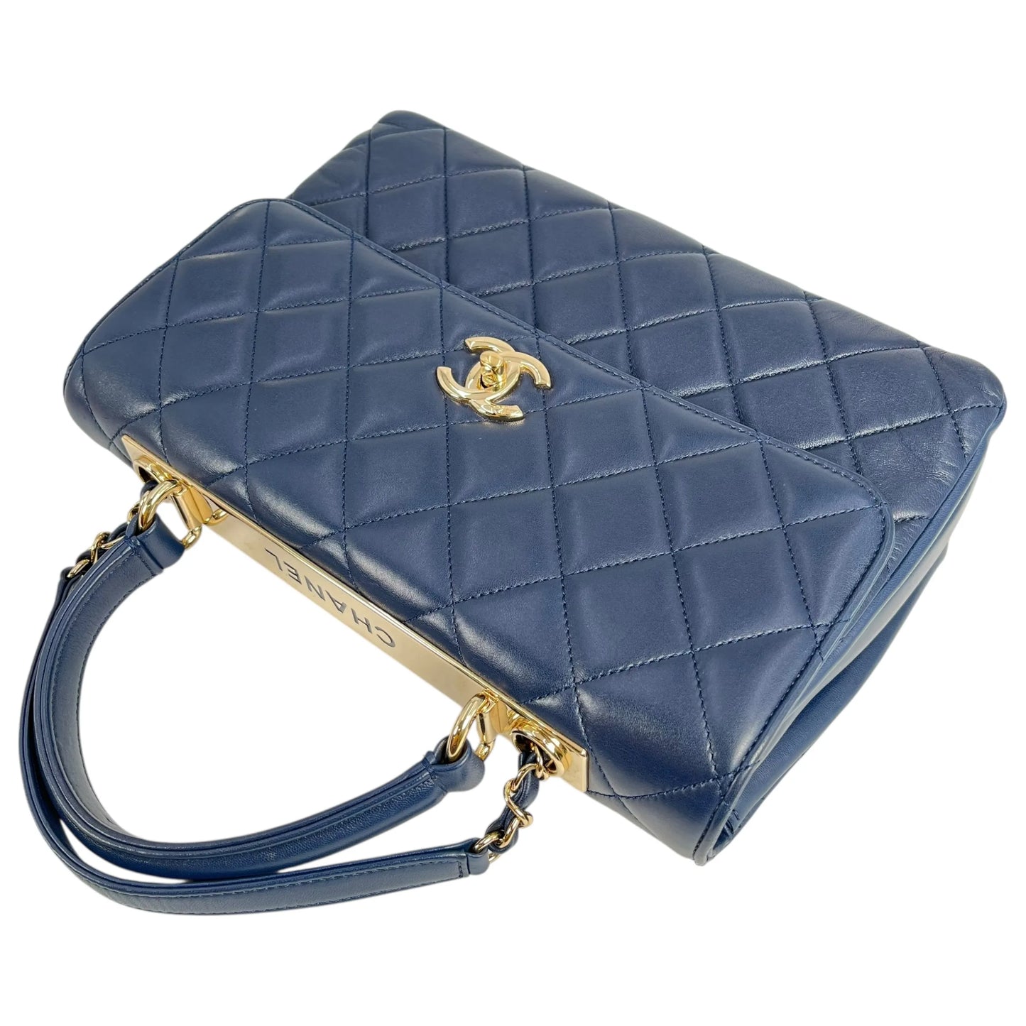 CHANEL Materasse Top Handle Trendy CC Chain Shoulder Bag - Navy