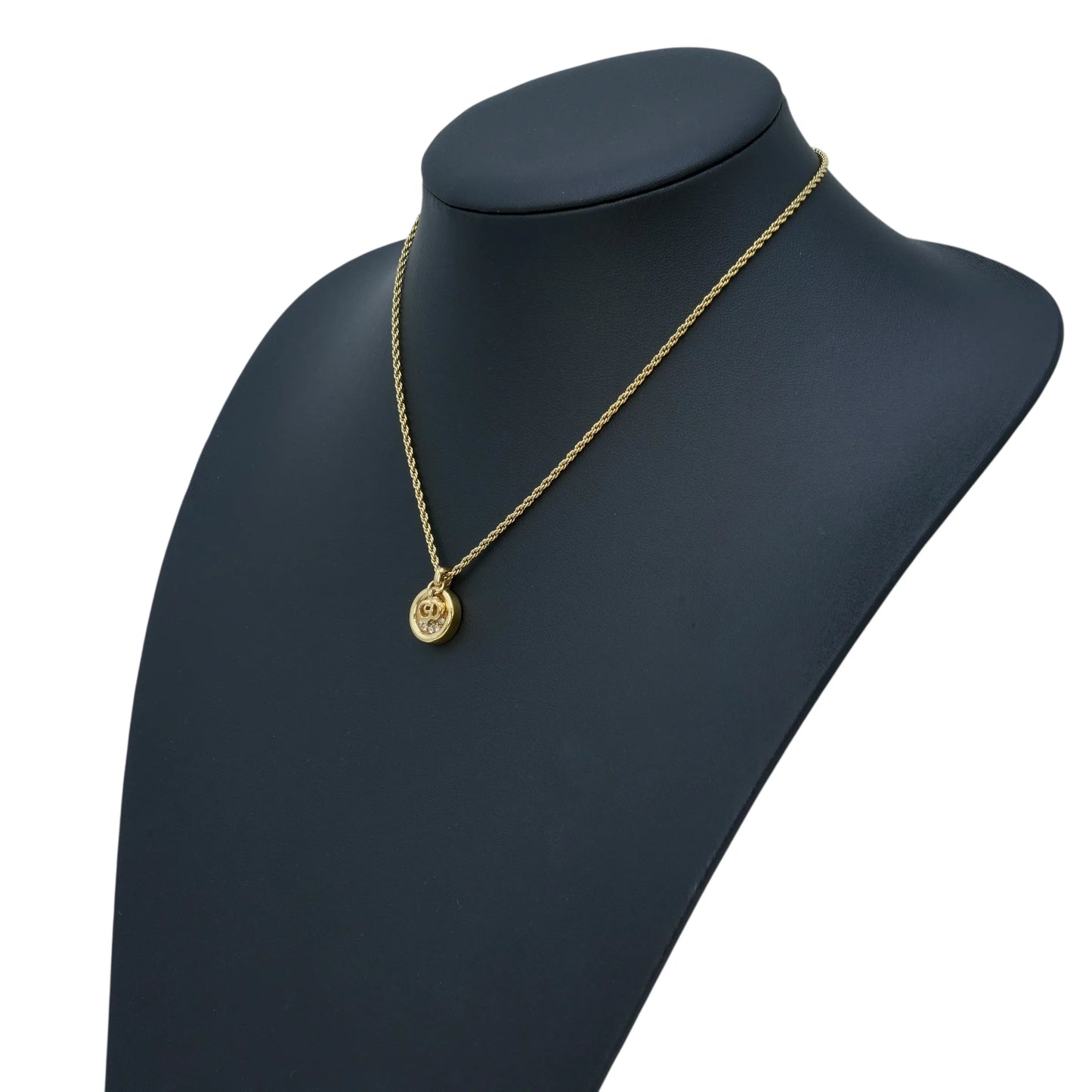 Dior Rhinestone Mini Logo Necklace - Gold Plated