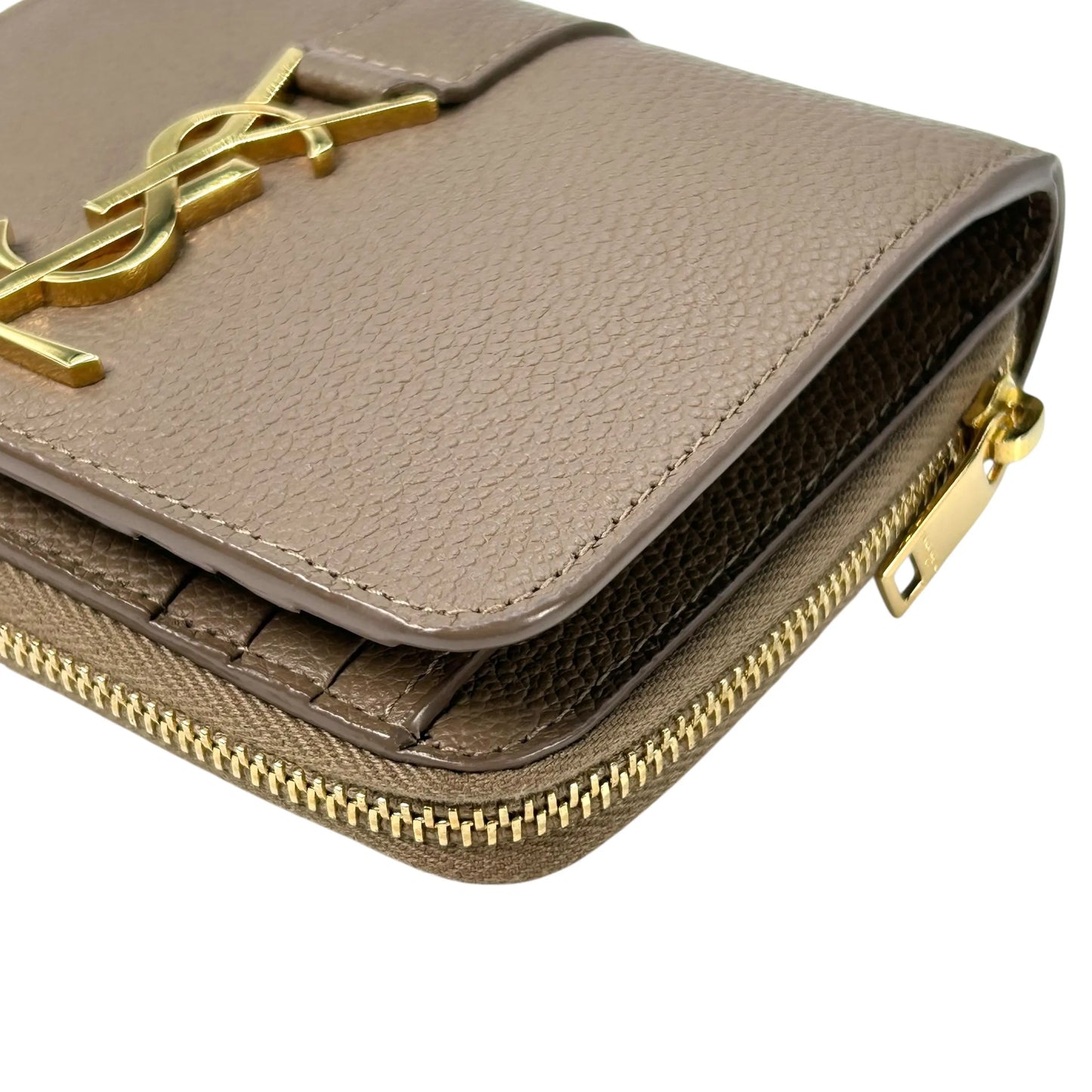 Saint Laurent YSL Zippy Compact Wallet - Beige