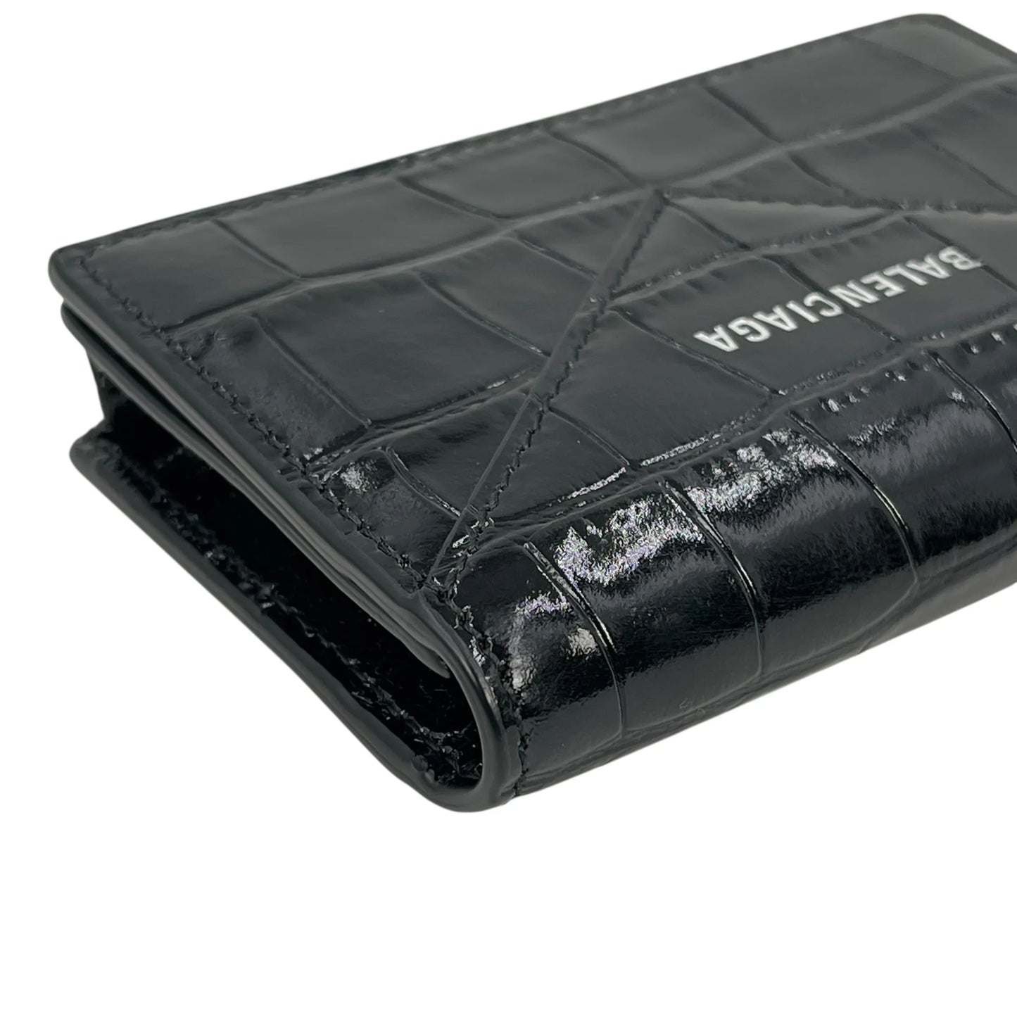 BALENCIAGA Paper Compact Wallet Crocodile - Black