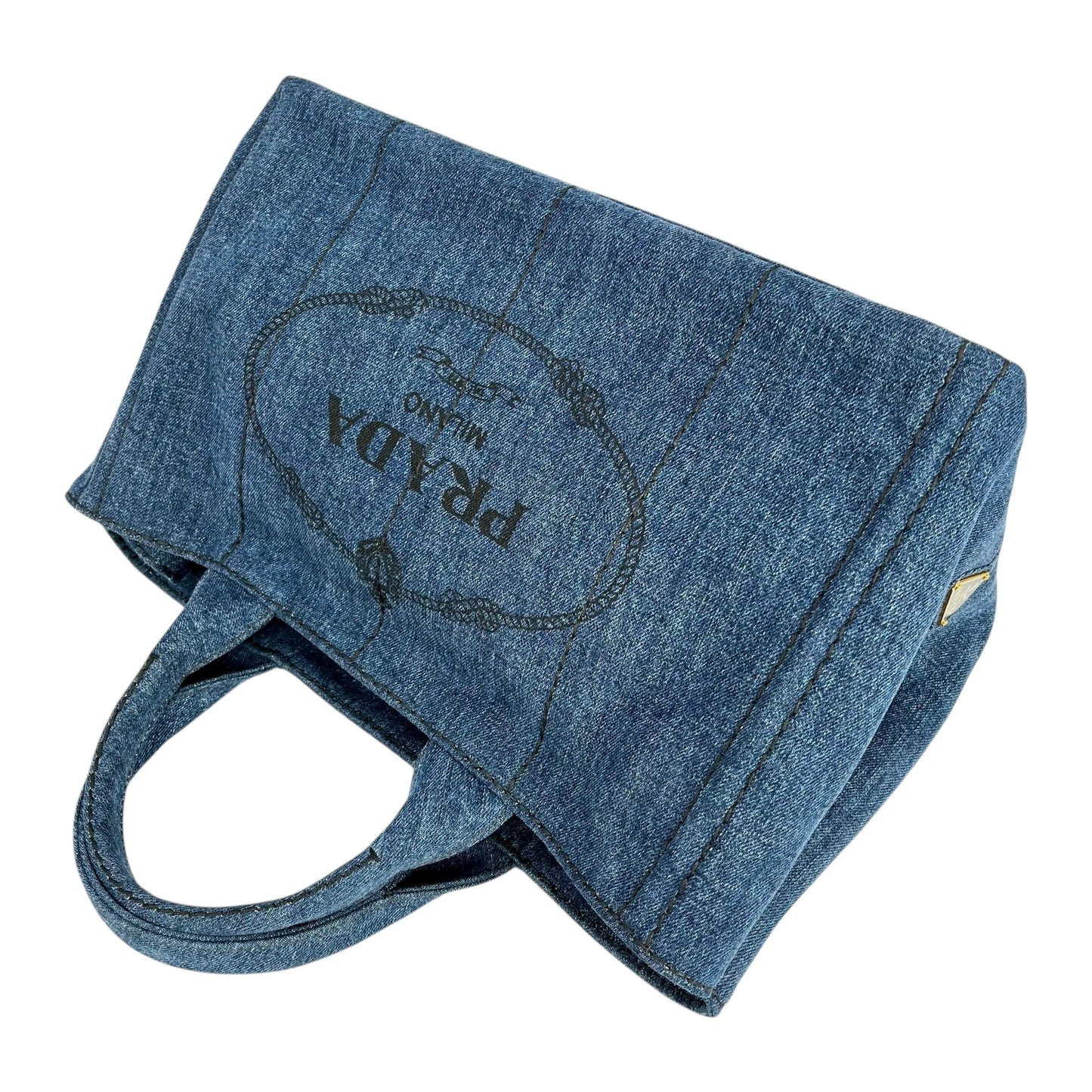 PRADA Canapa Denim Tote Bag Hand Bag - Blue