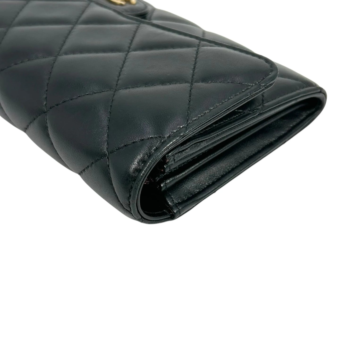 CHANEL CC Logo Lambskin Long Wallet - Black