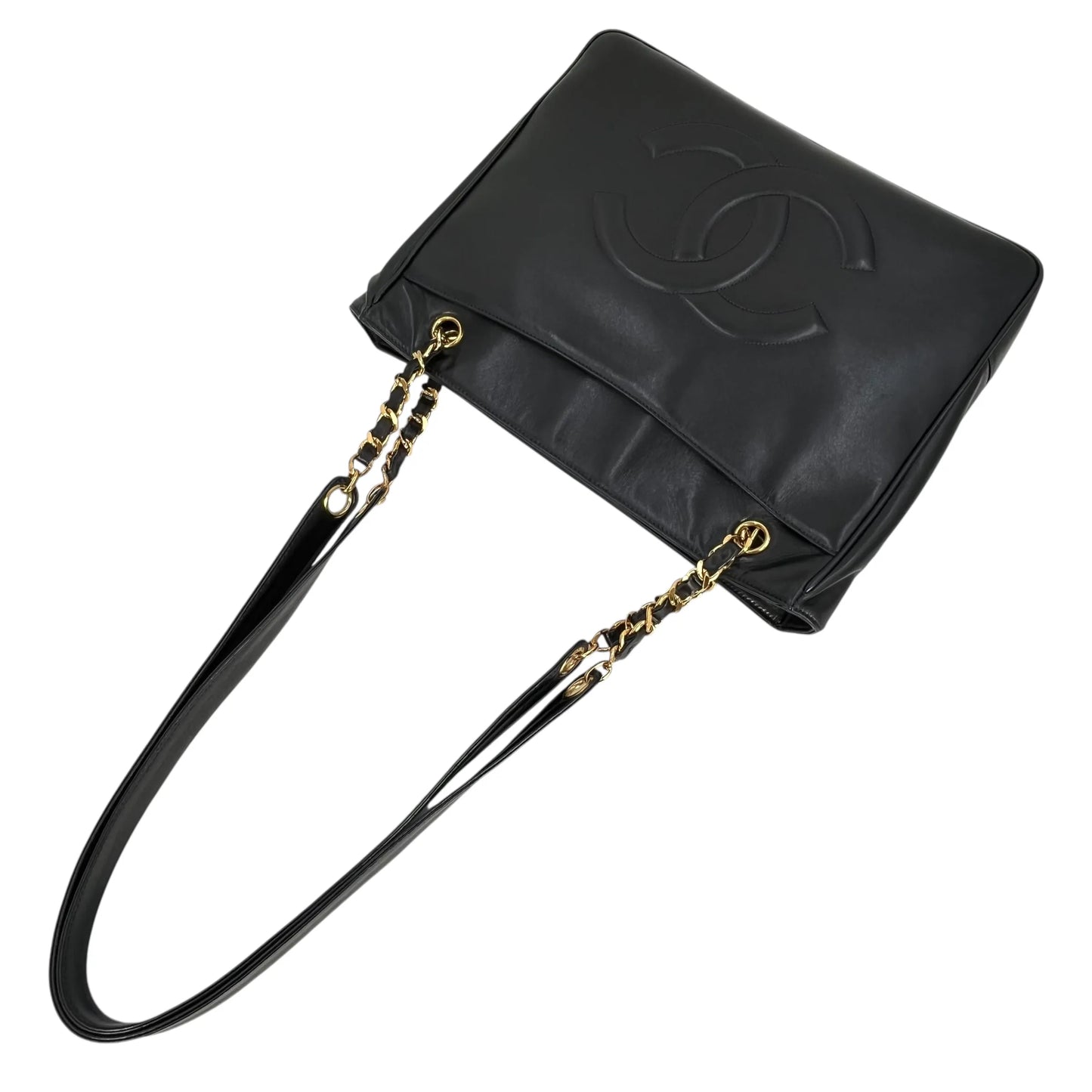 CHANEL CC Logo Lambskin Chain Shoulder Bag - Black