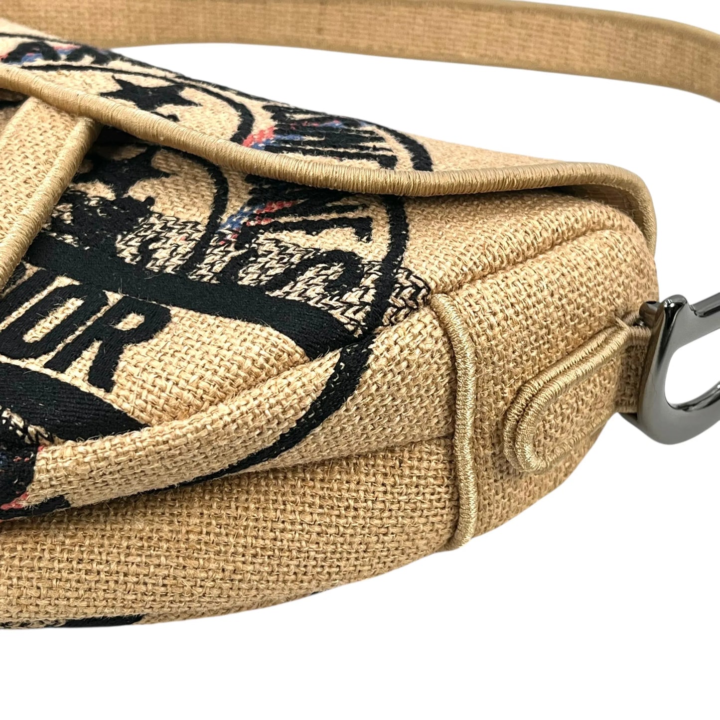 Dior Saddle Jute Canvas Embroidered With Dior Union Motif Hand Bag - Beige