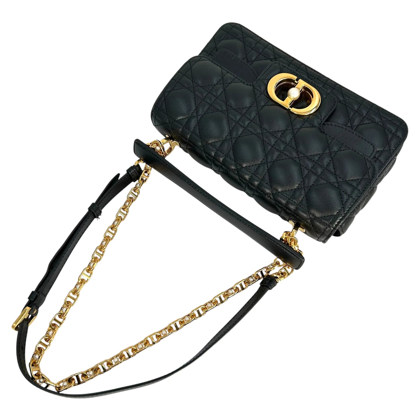 Christian Dior Jolie Top Handle Bag Calfskin Hand Bag Shoulder Bag - Black