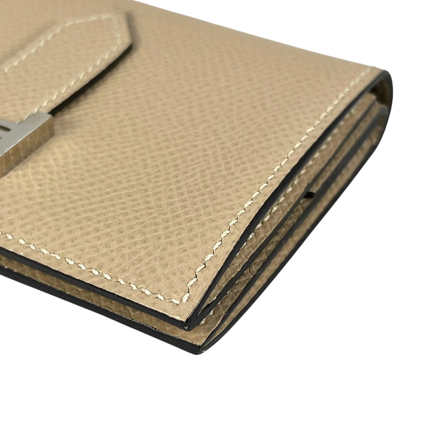 HERMES Bean Mini Business Card Holder Compact Wallet - Beige