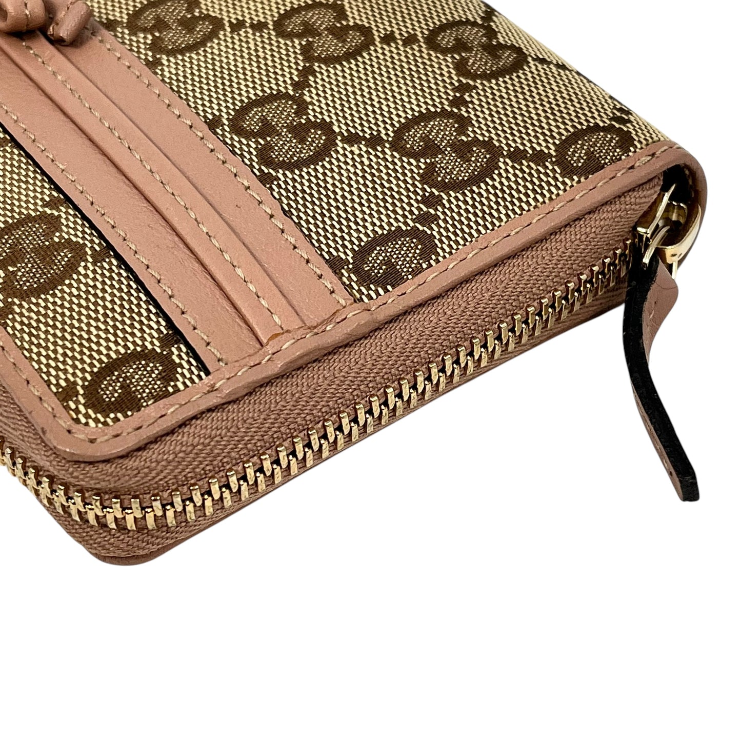 GUCCI GG Canvas Ribbon Round Zip Long Wallet