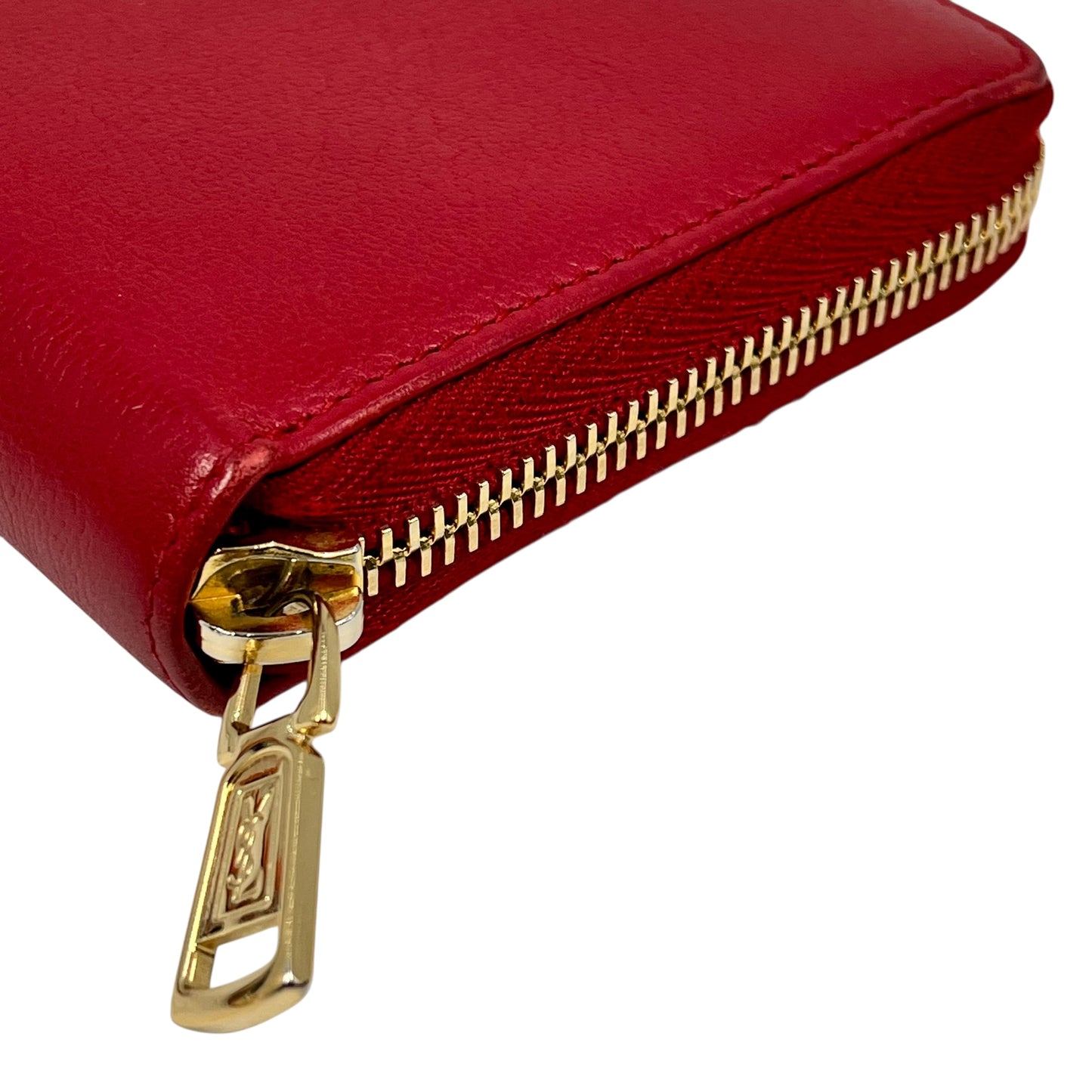 Saint Laurent YSL Logo Leather Round Zip Long Wallet - Red