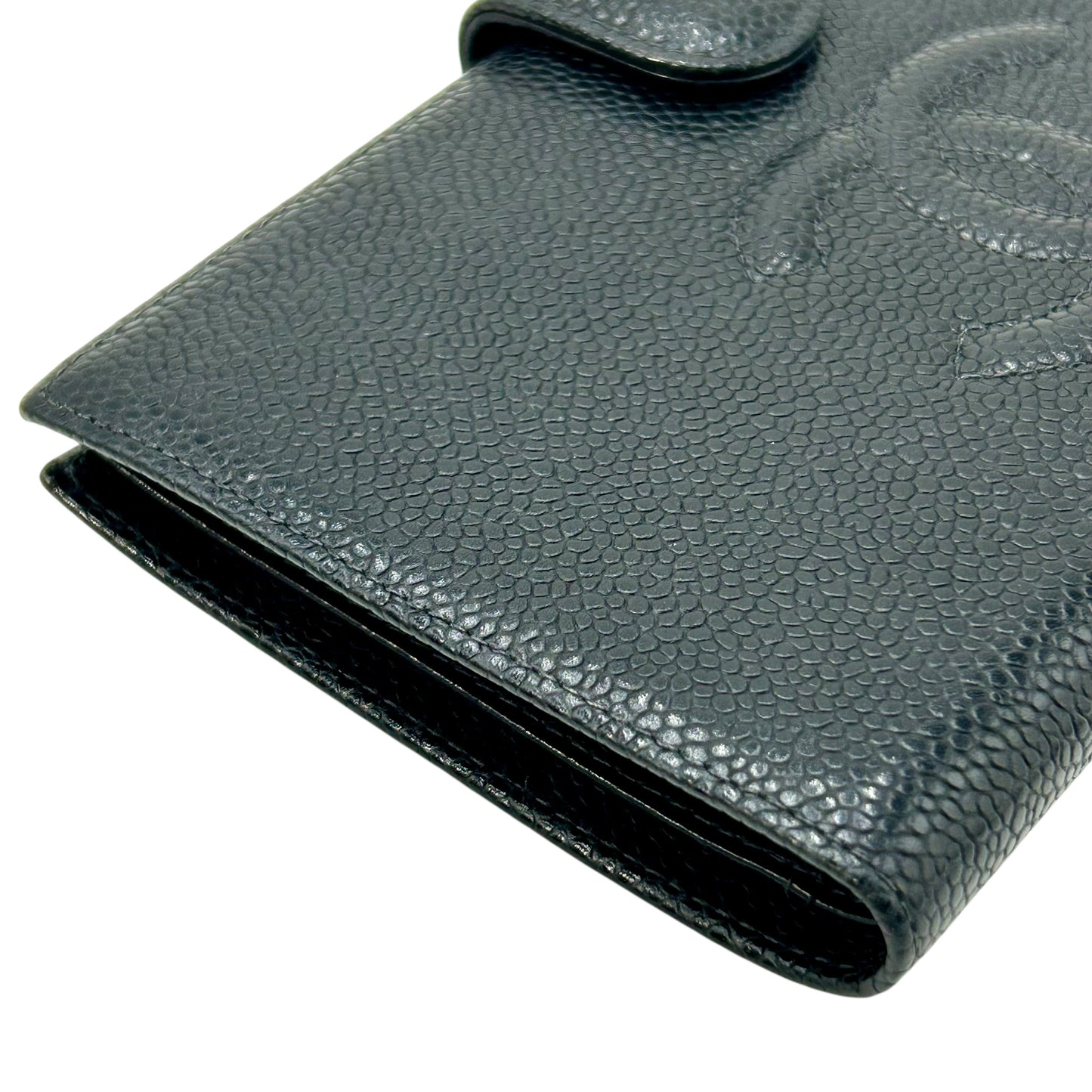 CHANEL Caviar Skin Coco Mark Kiss Lock Long Wallet - Black