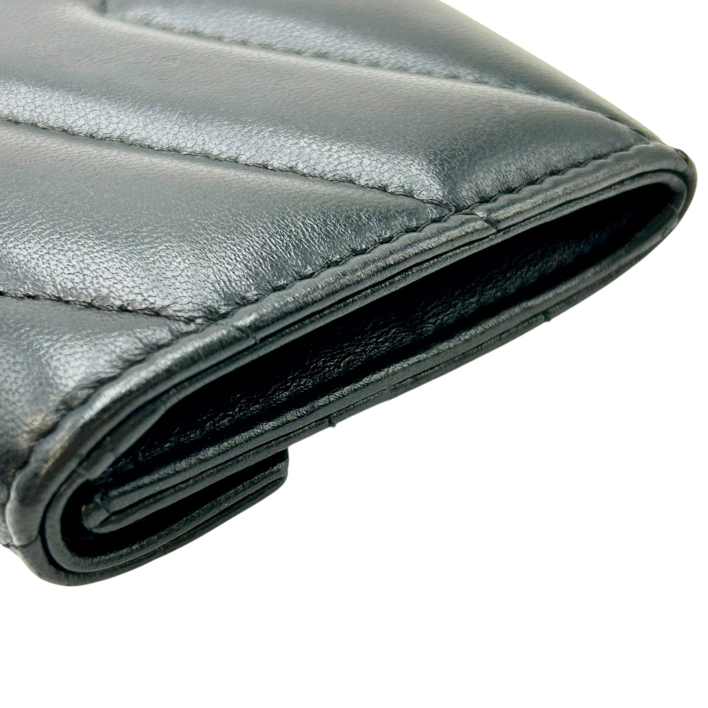 CHANEL V-Stich Lambskin Card Case Compact Wallet - Black