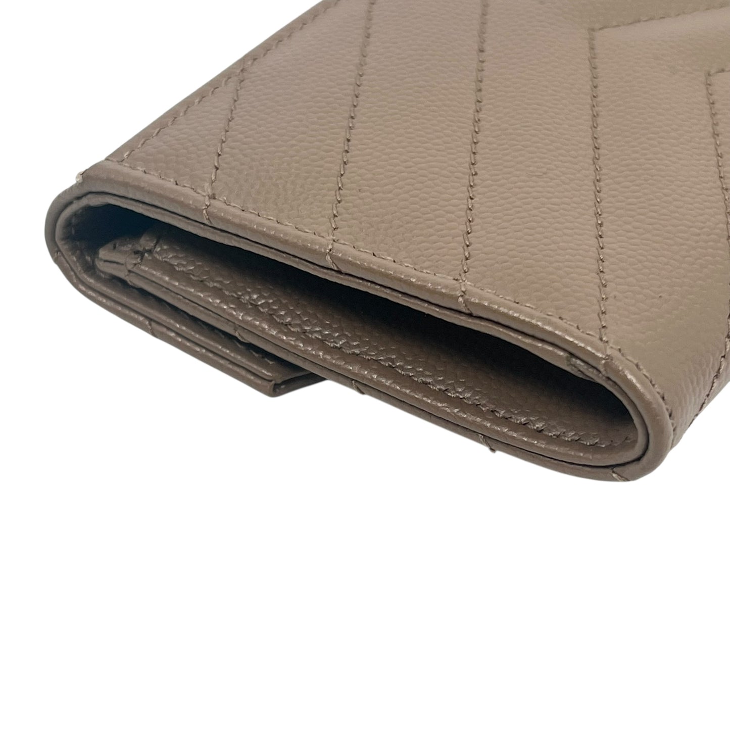 Saint Laurent Cassandra Matelasse Card Case Compact Wallets - Beige