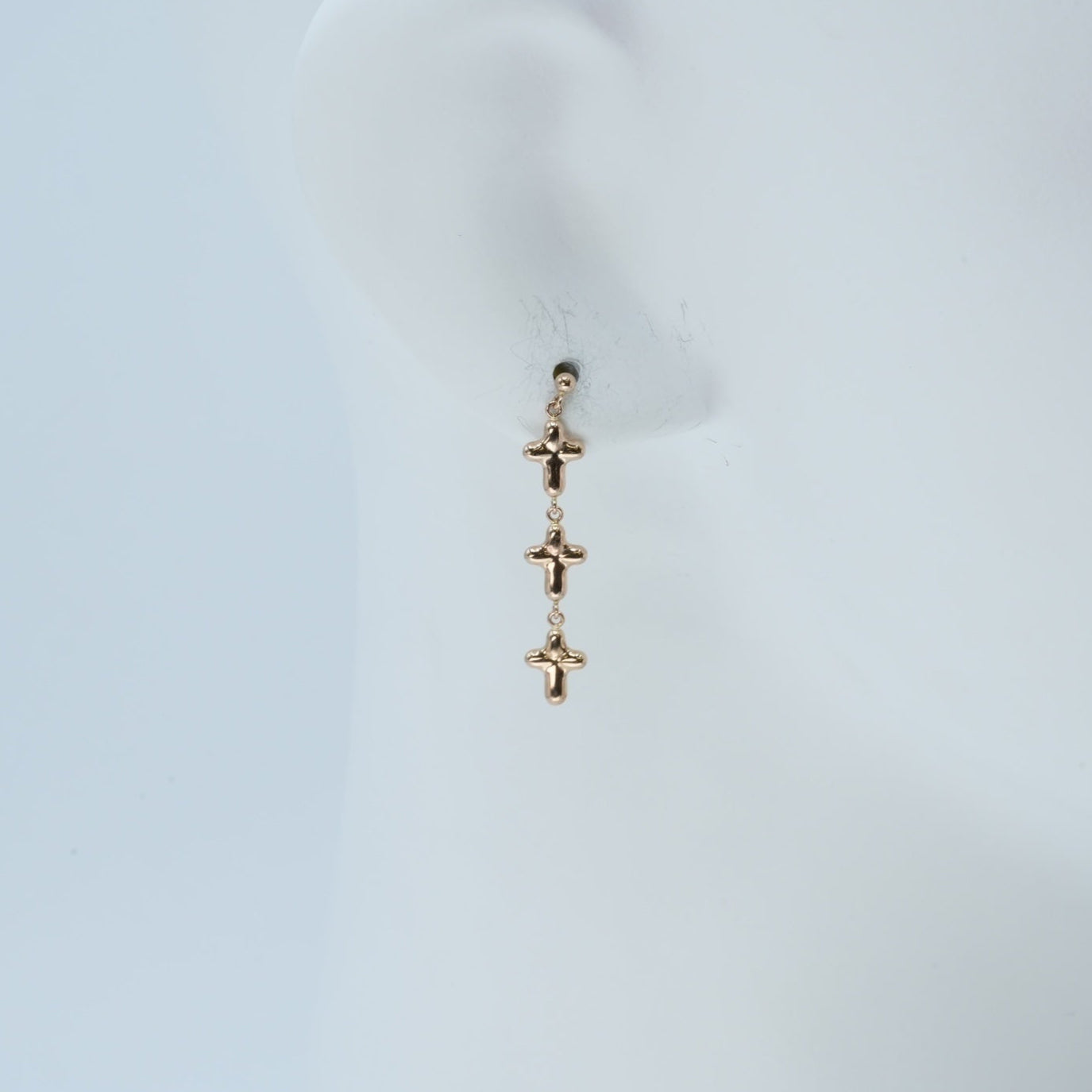 K18 Pinkgold Triple Cross Earring