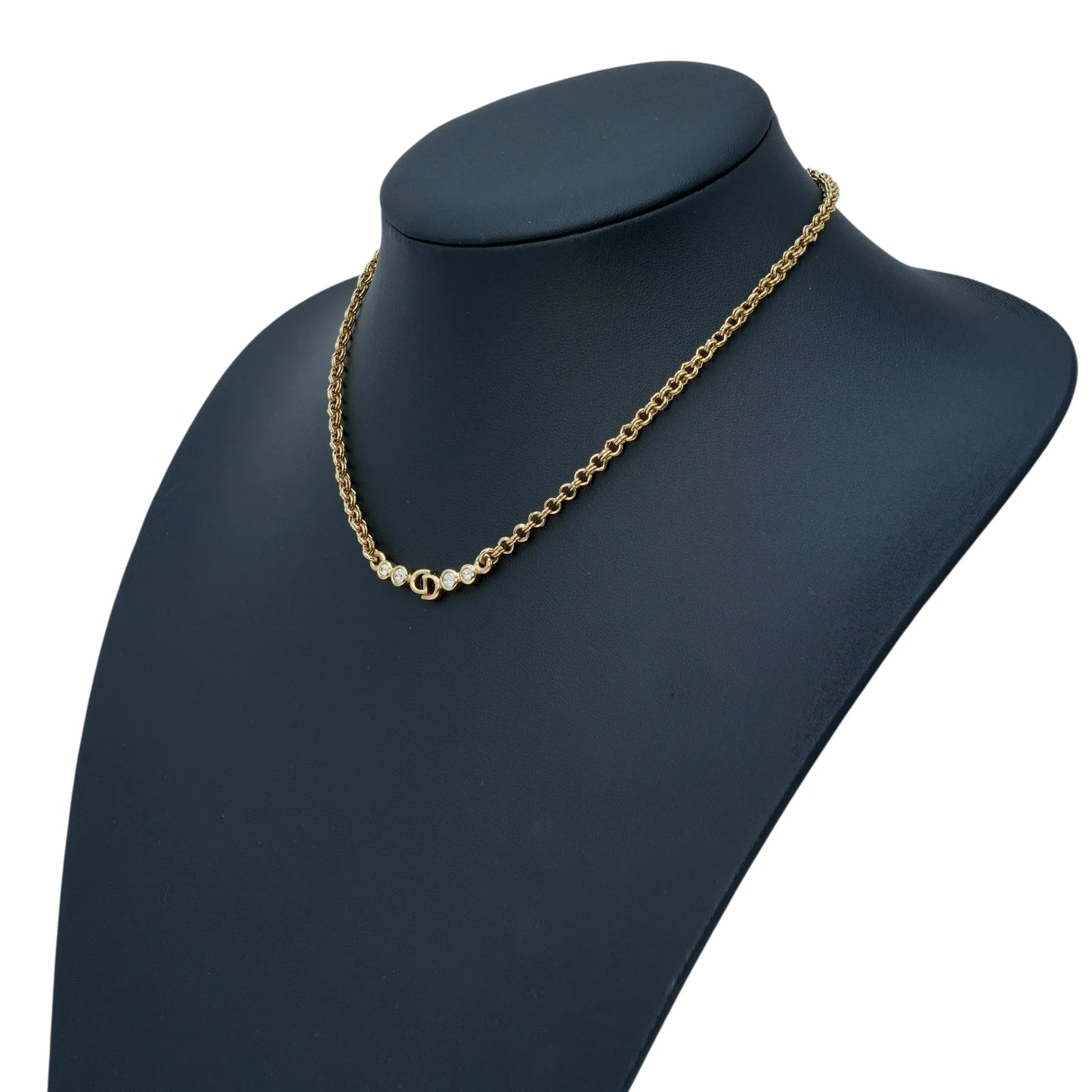 Dior CD Logo Rhinestone Necklace - Gold Plated - 31809