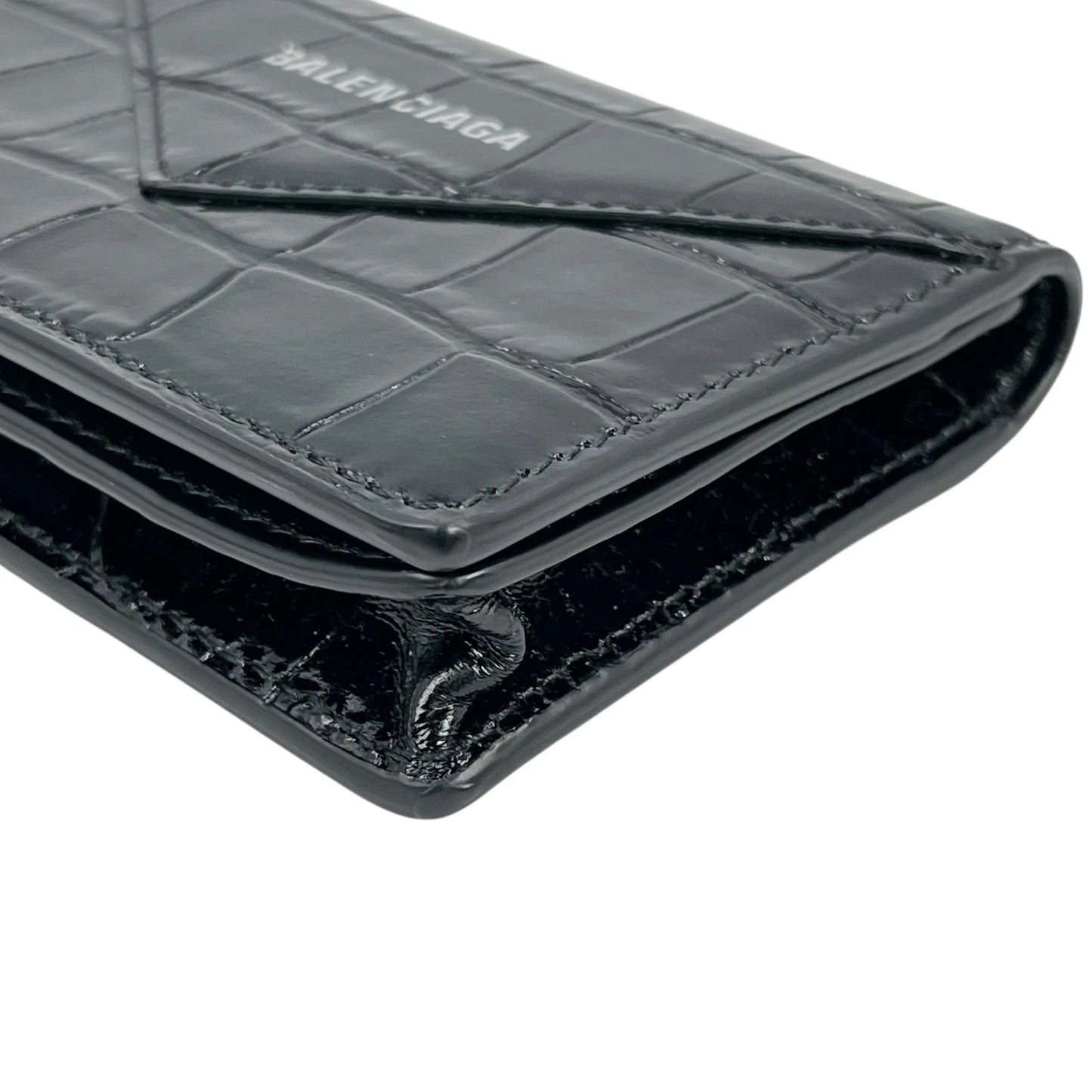 BALENCIAGA Paper Compact Wallet Crocodile - Black