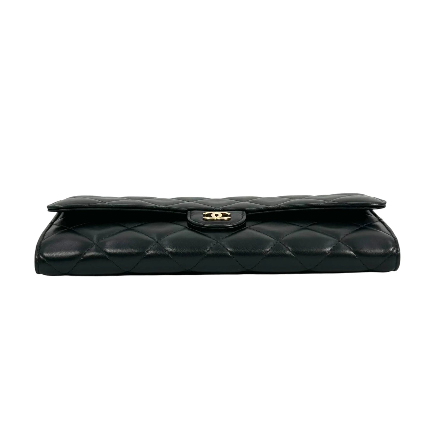 CHANEL CC Logo Lambskin Long Wallet - Black