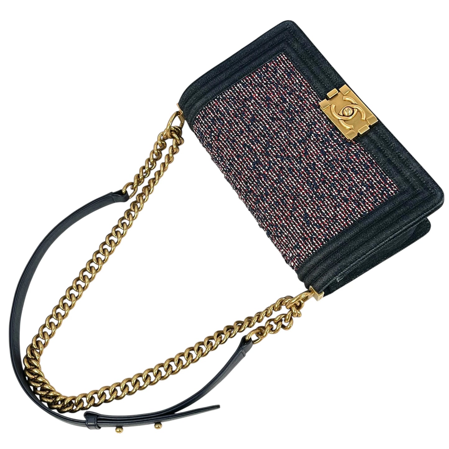 CHANEL Boy Flap Bag Chain Shoulder Bag - Navy