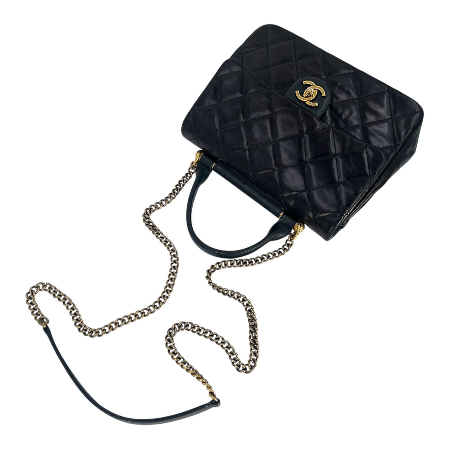 CHANEL Matelasse Top Handle Hand Bag Chain Shoulder Bag - Black