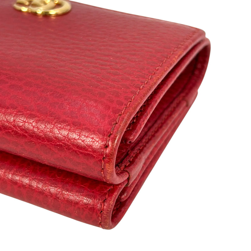 GUCCI GG Marmont Leather Trifold Compact Wallet - Red