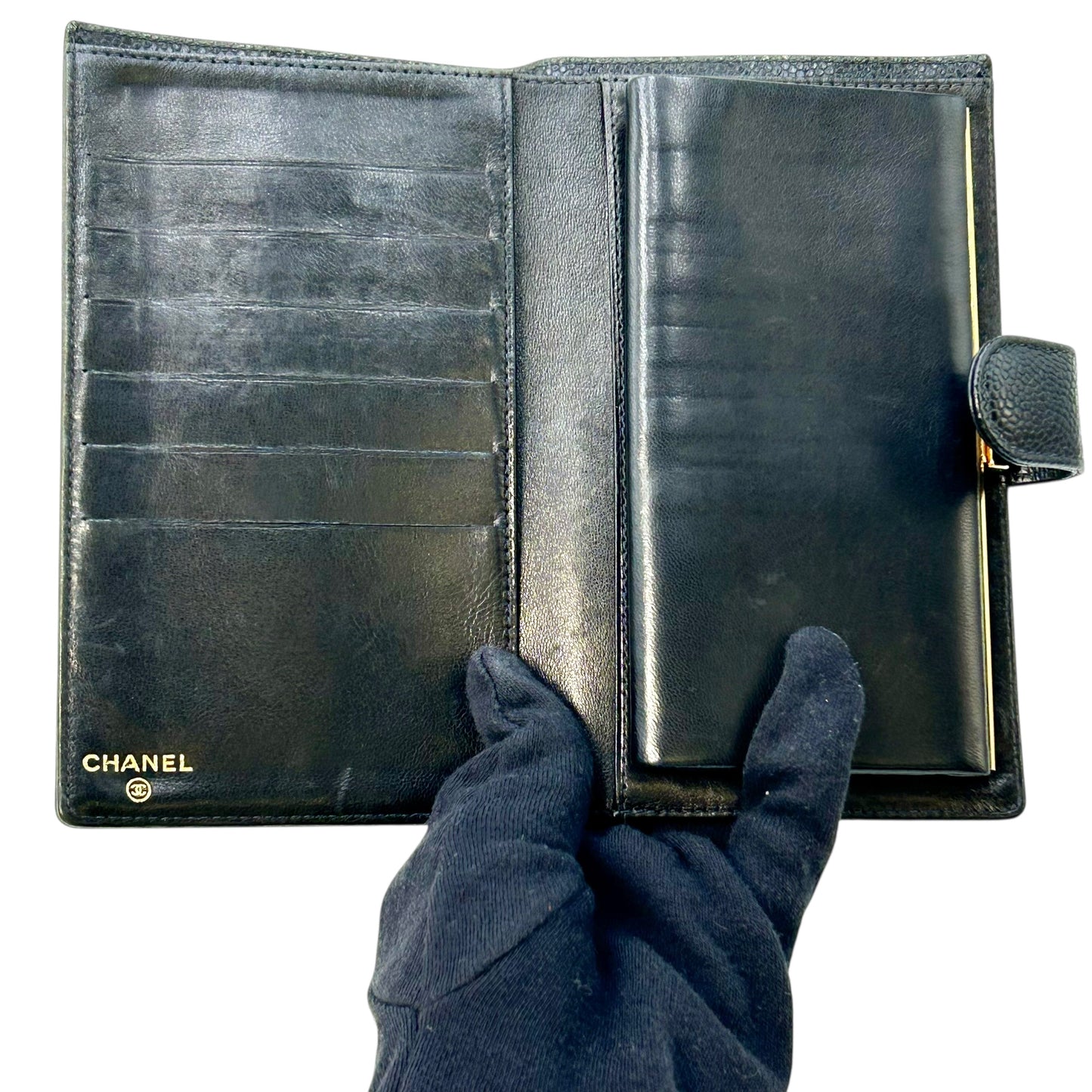 CHANEL Caviar Skin Coco Mark Kiss Lock Long Wallet - Black