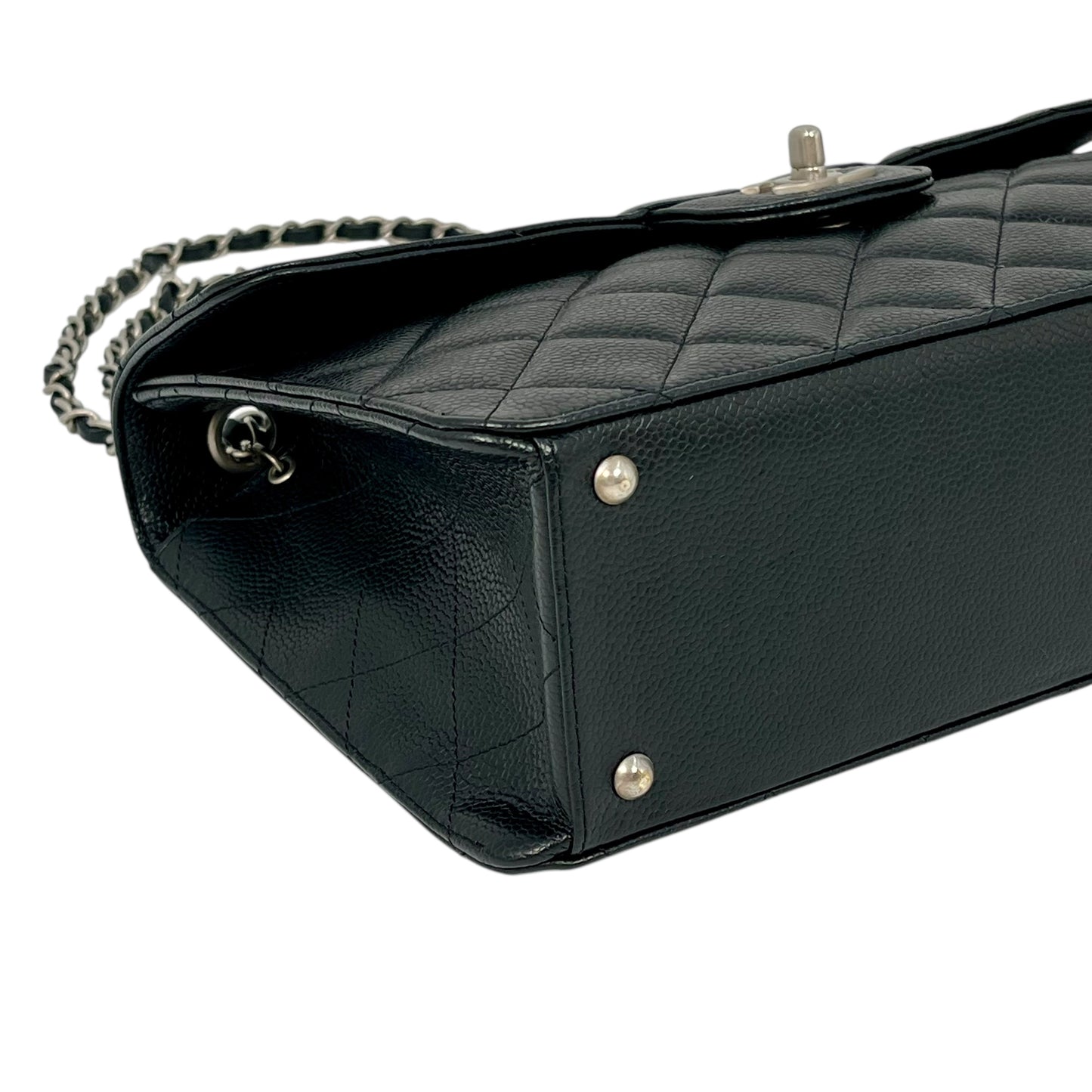 CHANEL Caviar Skin Matelasse Chain Shoulder Bag - Black