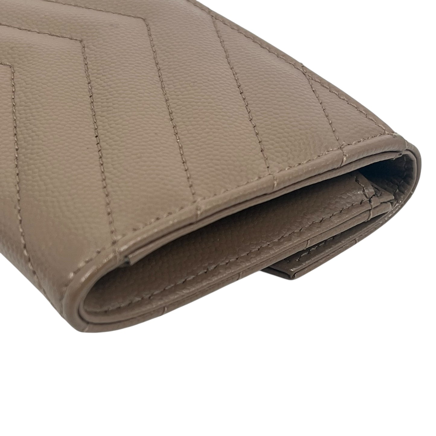 Saint Laurent Cassandra Matelasse Card Case Compact Wallets - Beige