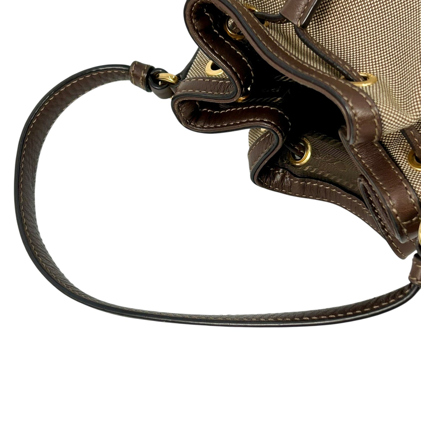 PRADA Logo Jacquard Canvas Drawstring Hand Bag Bucket Bag - Brown