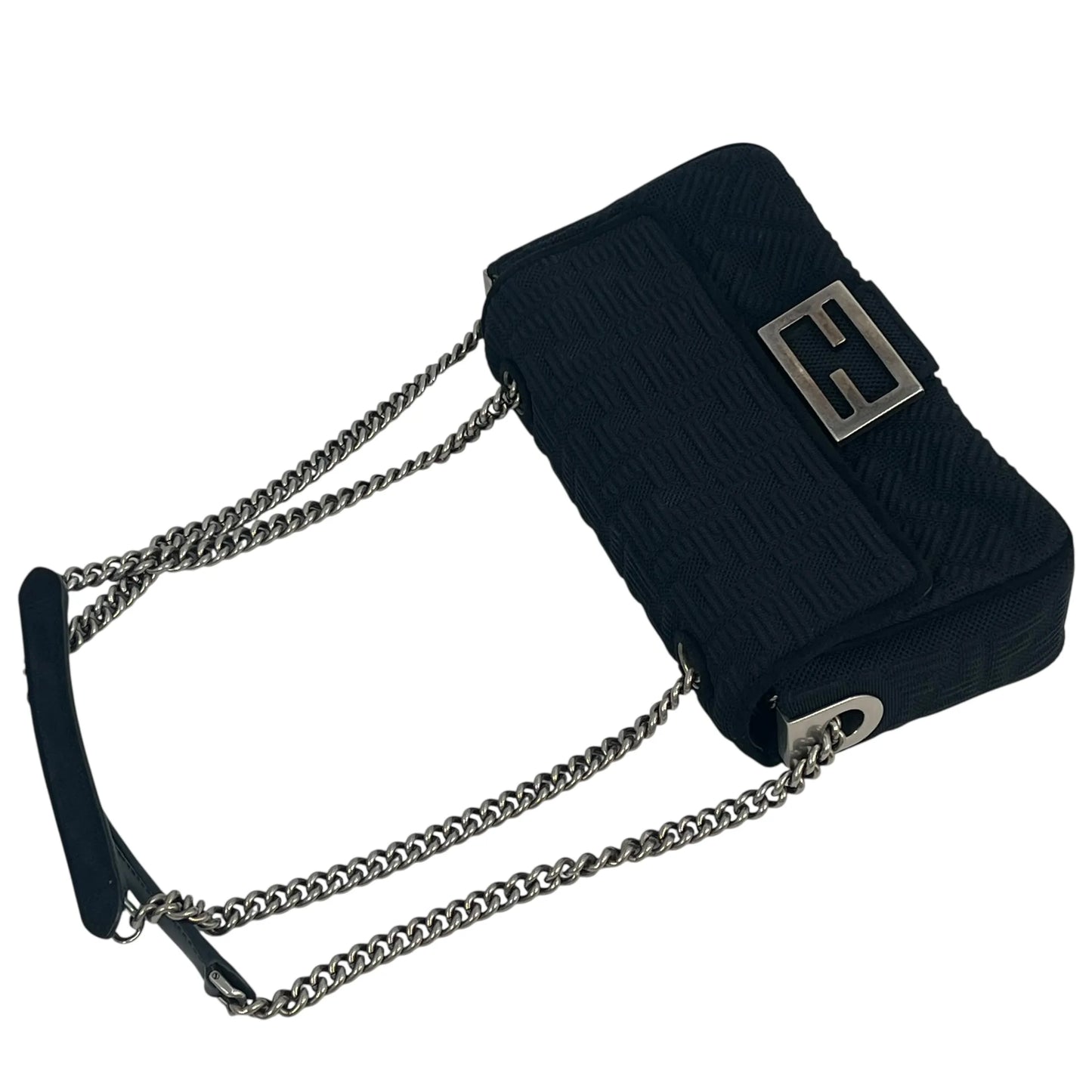 FENDI Mesh Technical Knit Baguette Chain Shoulder Bag - Black