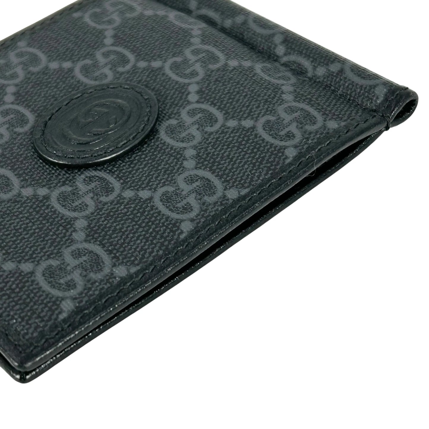 GUCCI Interloking G GG Supreme Money Clip Compact Wallet - Black