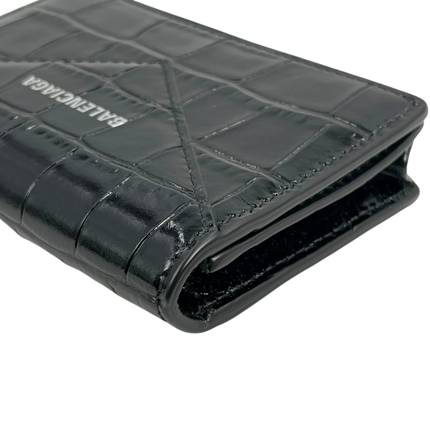 BALENCIAGA Paper Compact Wallet Crocodile - Black
