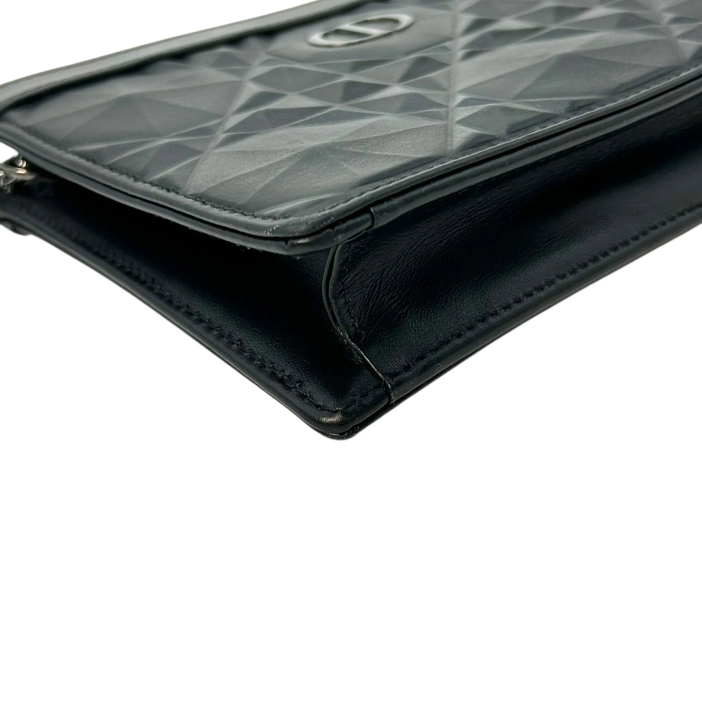Dior Caro Diamond Calfskin Zipped Pouch With Chain Wallet Shoulder Bag - Black